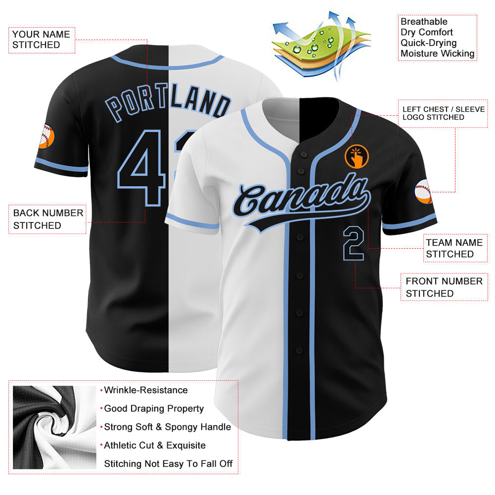 Custom Black Black White-Light Blue Authentic Split Fashion Baseball Jersey baseball jersey product view 3