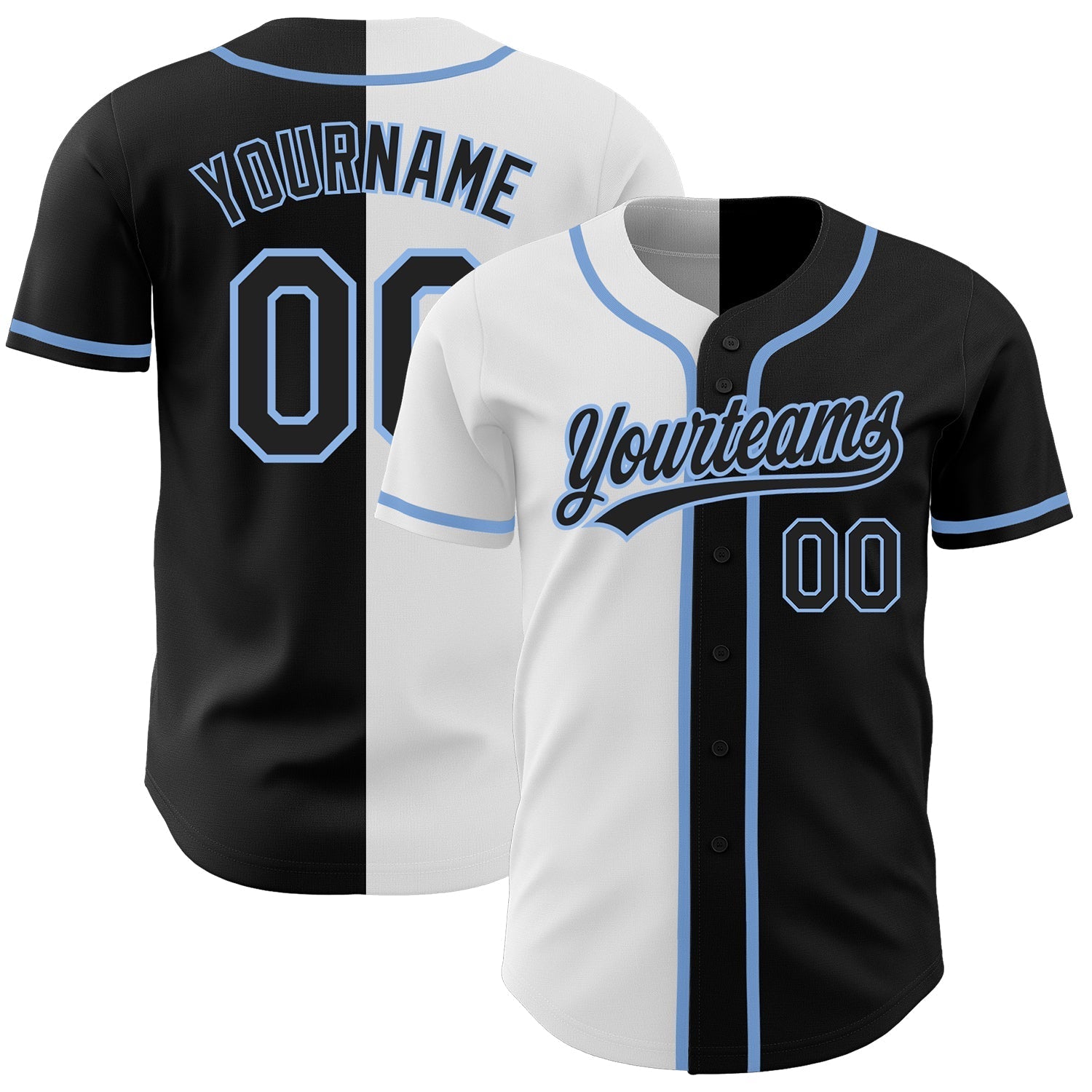 Custom Black Black White-Light Blue Authentic Split Fashion Baseball Jersey baseball jersey product view 1
