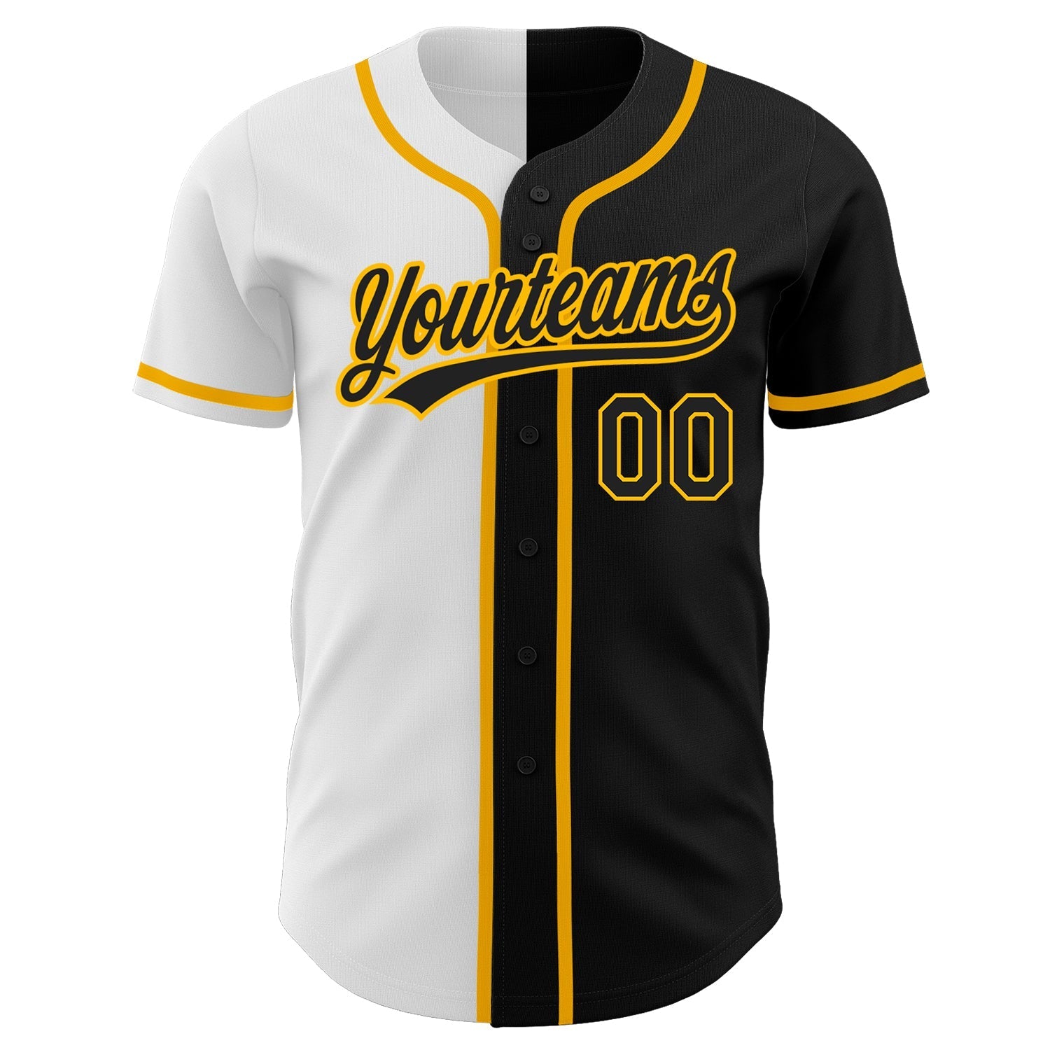 Custom Black Black White-Gold Authentic Split Fashion Baseball Jersey baseball jersey product view 2