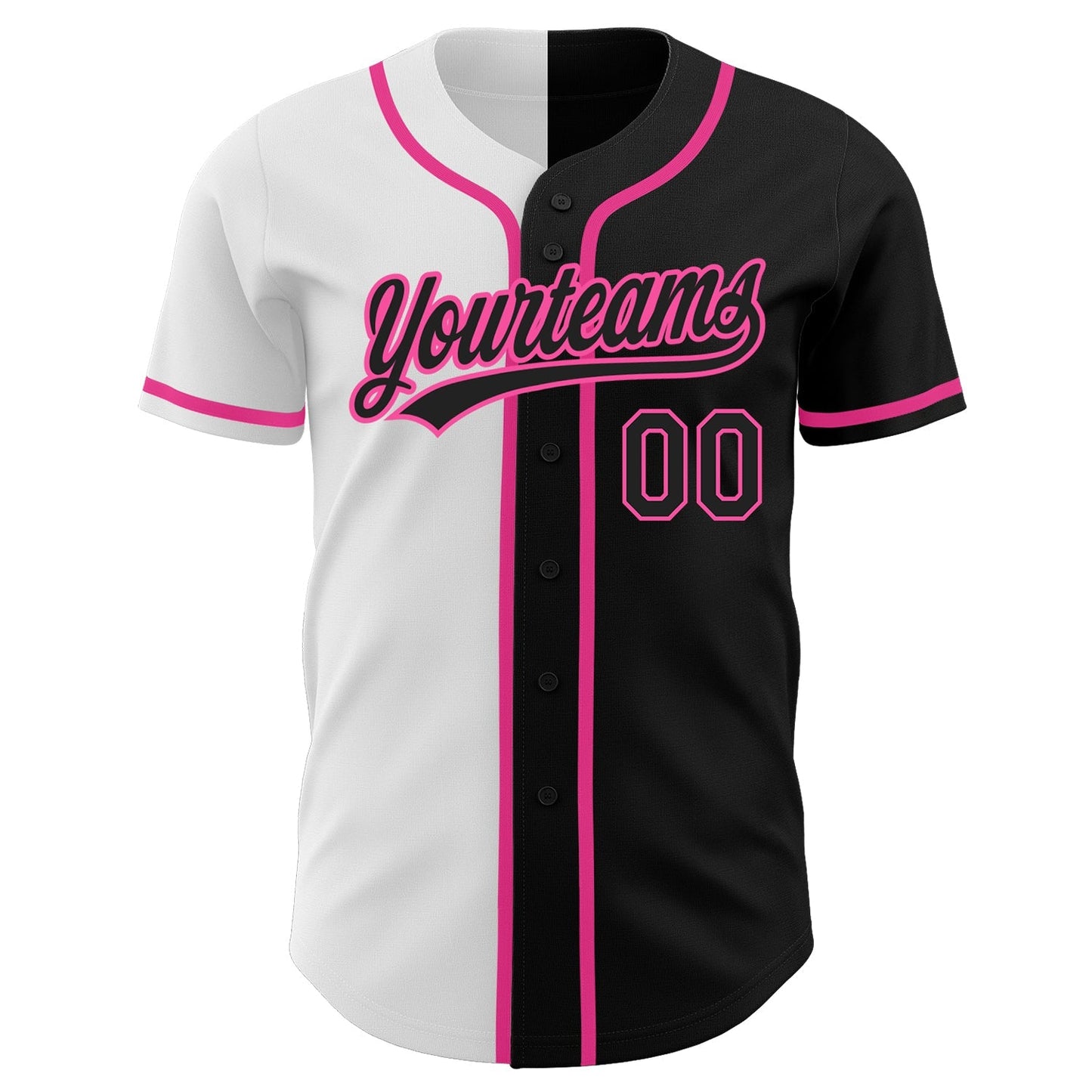 Custom Black Black White-Pink Authentic Split Fashion Baseball Jersey baseball jersey product view 2