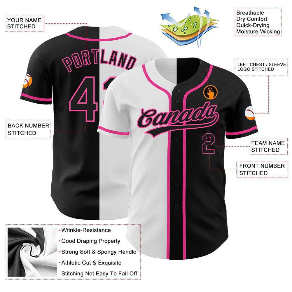 Custom Black Black White-Pink Authentic Split Fashion Baseball Jersey baseball jersey product view 3