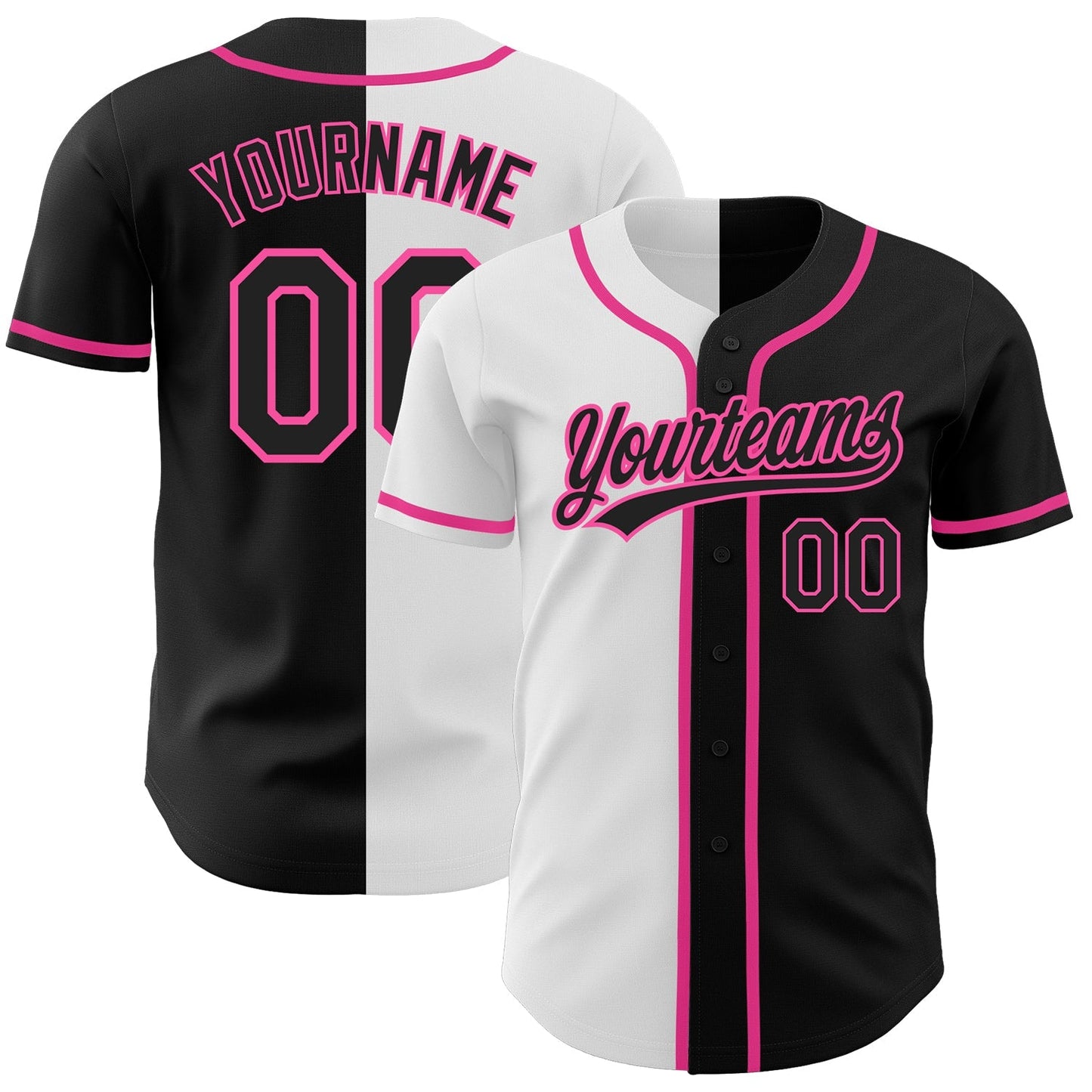 Custom Black Black White-Pink Authentic Split Fashion Baseball Jersey baseball jersey product view 1