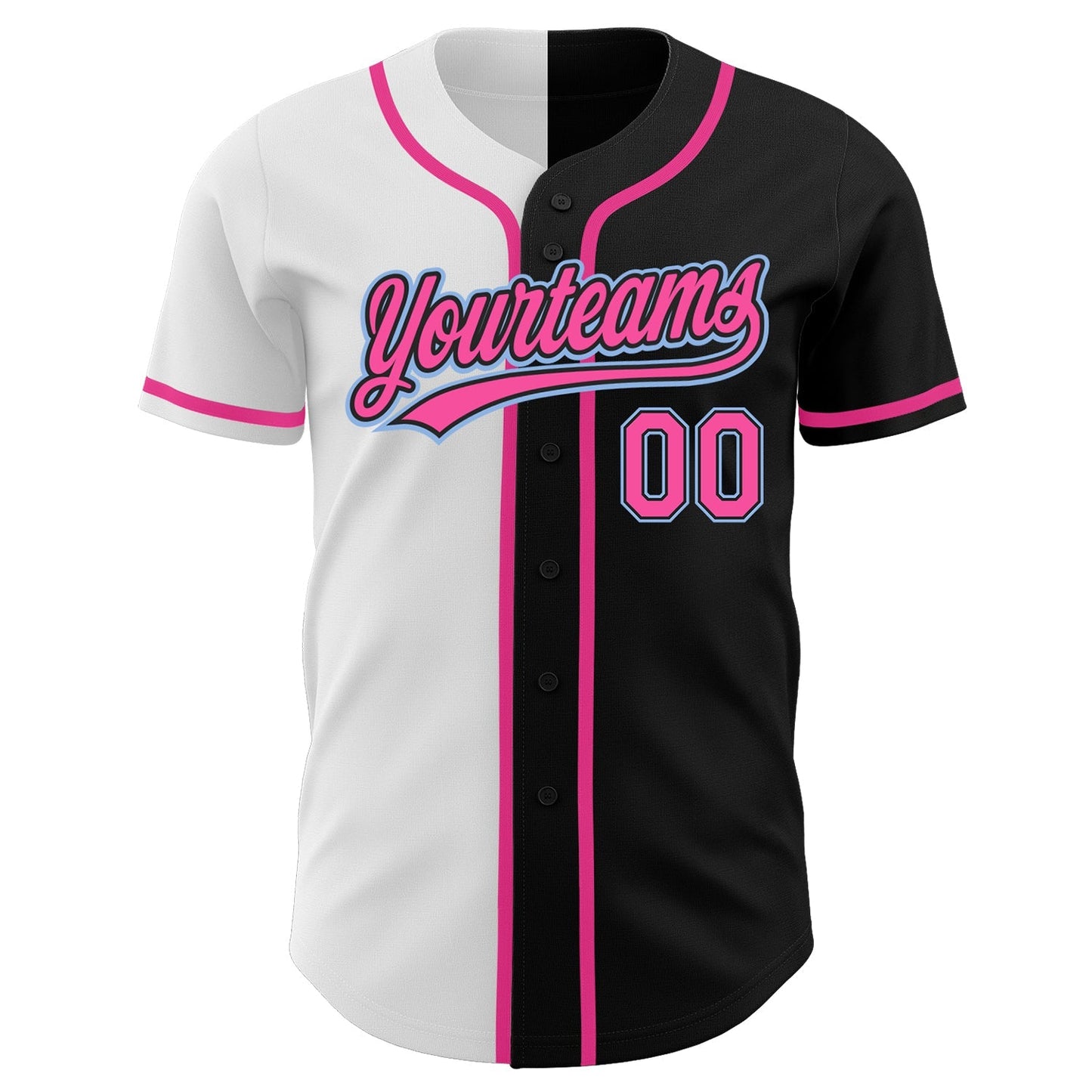 Custom Black Pink White-Light Blue Authentic Split Fashion Baseball Jersey baseball jersey product view 2
