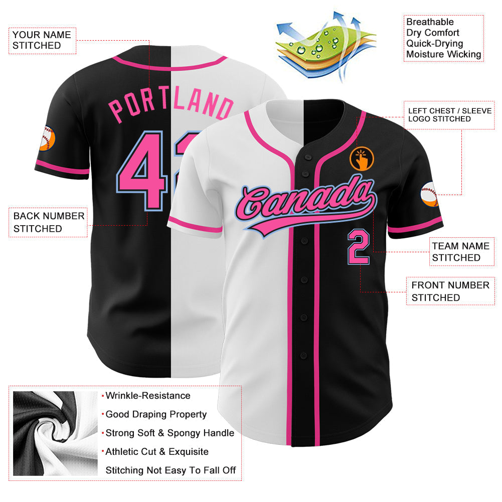 Custom Black Pink White-Light Blue Authentic Split Fashion Baseball Jersey baseball jersey product view 3