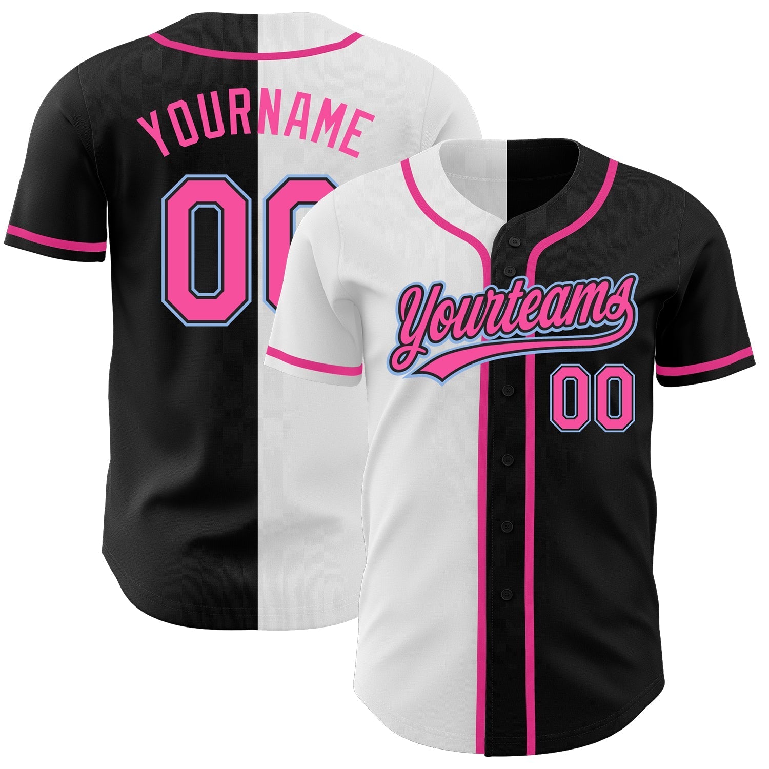 Custom Black Pink White-Light Blue Authentic Split Fashion Baseball Jersey baseball jersey product view 1