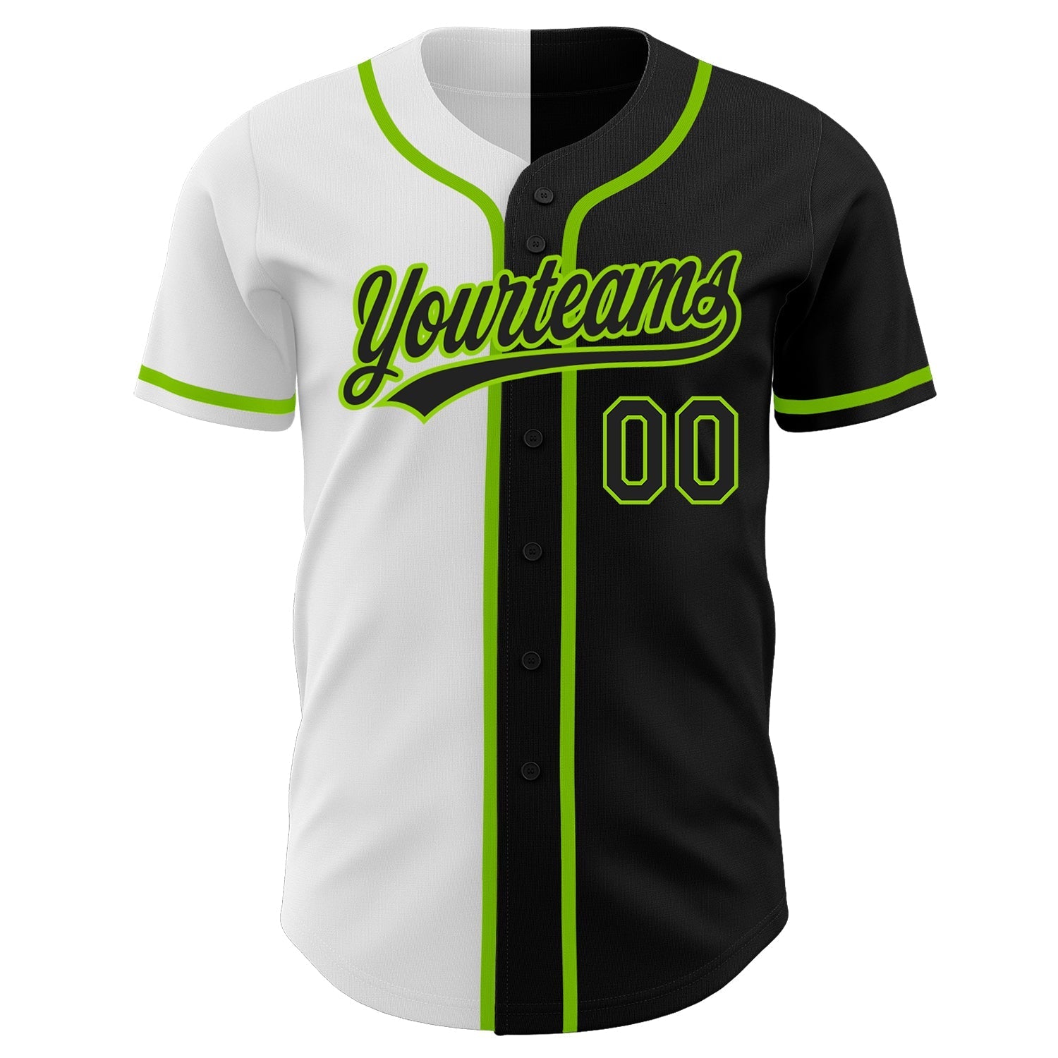 Custom Black Black White-Neon Green Authentic Split Fashion Baseball Jersey baseball jersey product view 2