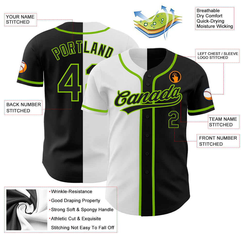 Custom Black Black White-Neon Green Authentic Split Fashion Baseball Jersey baseball jersey product view 3