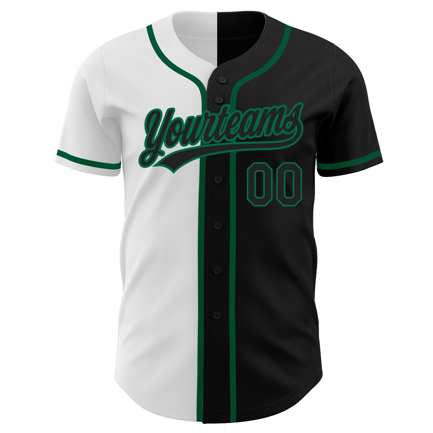 Custom Black Black White-Kelly Green Authentic Split Fashion Baseball Jersey baseball jersey product view 2