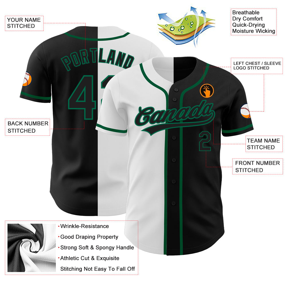 Custom Black Black White-Kelly Green Authentic Split Fashion Baseball Jersey baseball jersey product view 3