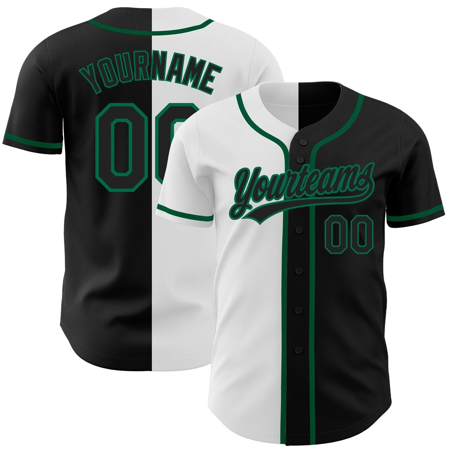 Custom Black Black White-Kelly Green Authentic Split Fashion Baseball Jersey baseball jersey product view 1