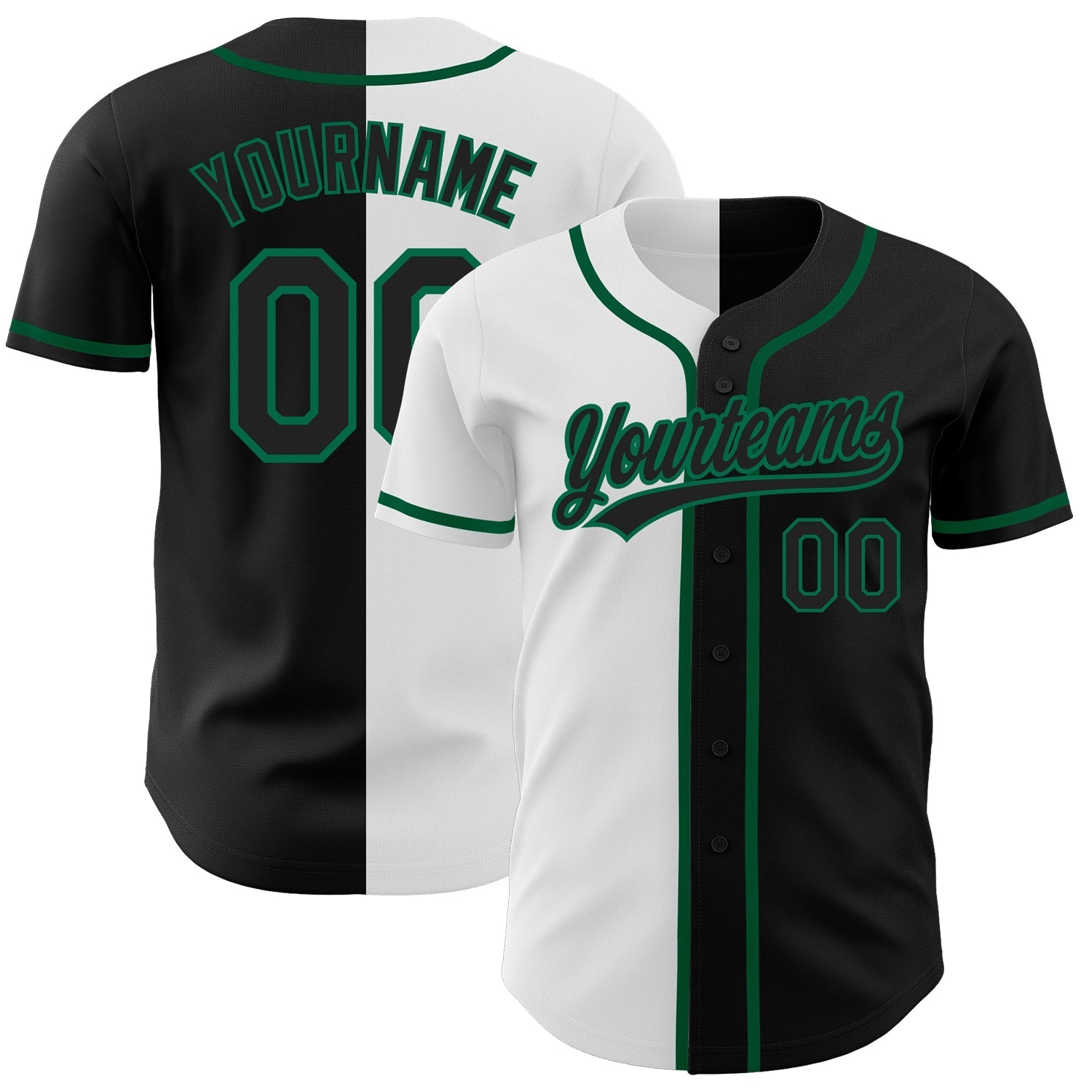 Custom Black Black White-Kelly Green Authentic Split Fashion Baseball Jersey baseball jersey product view 1