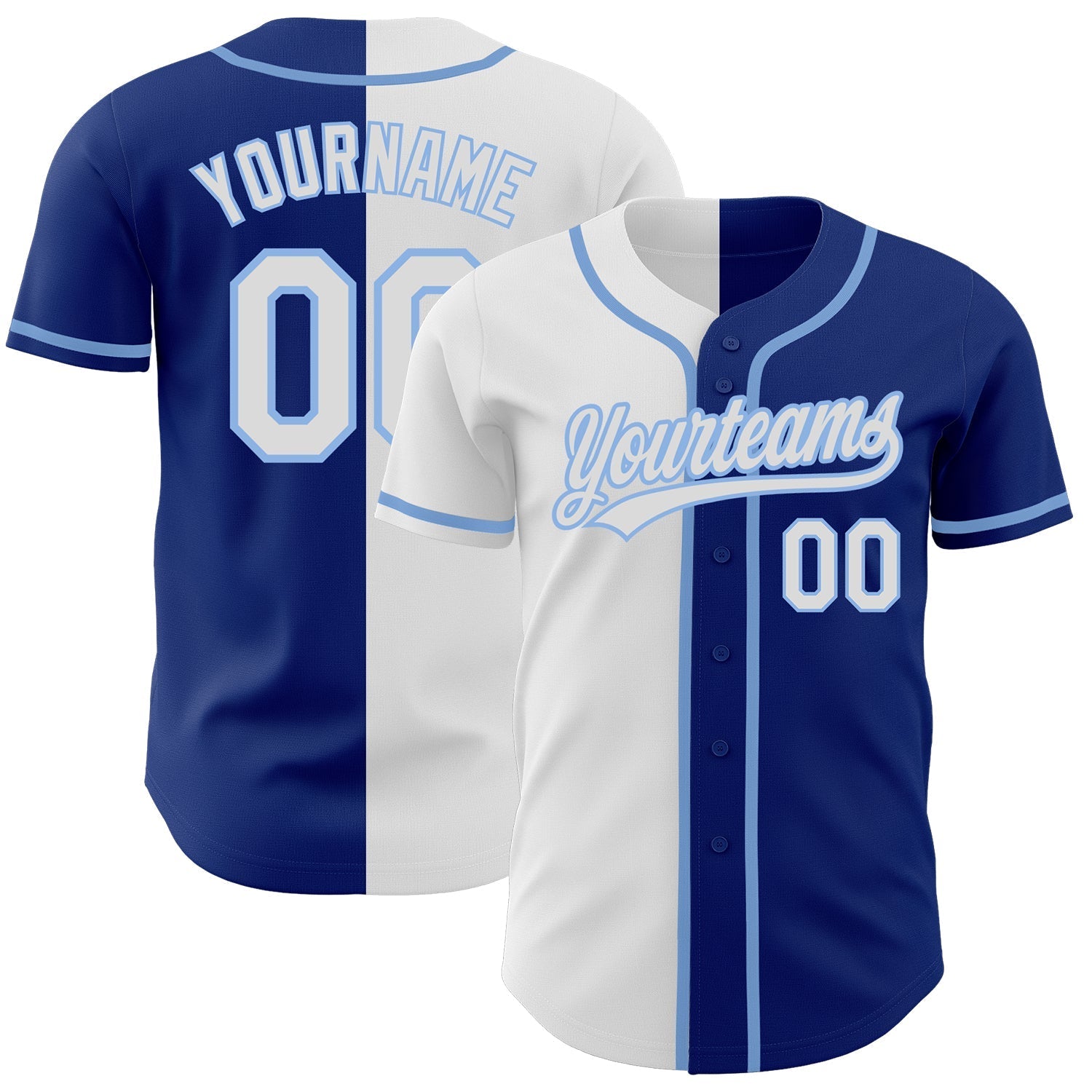 Custom Royal White-Light Blue Authentic Split Fashion Baseball Jersey baseball jersey product view 1