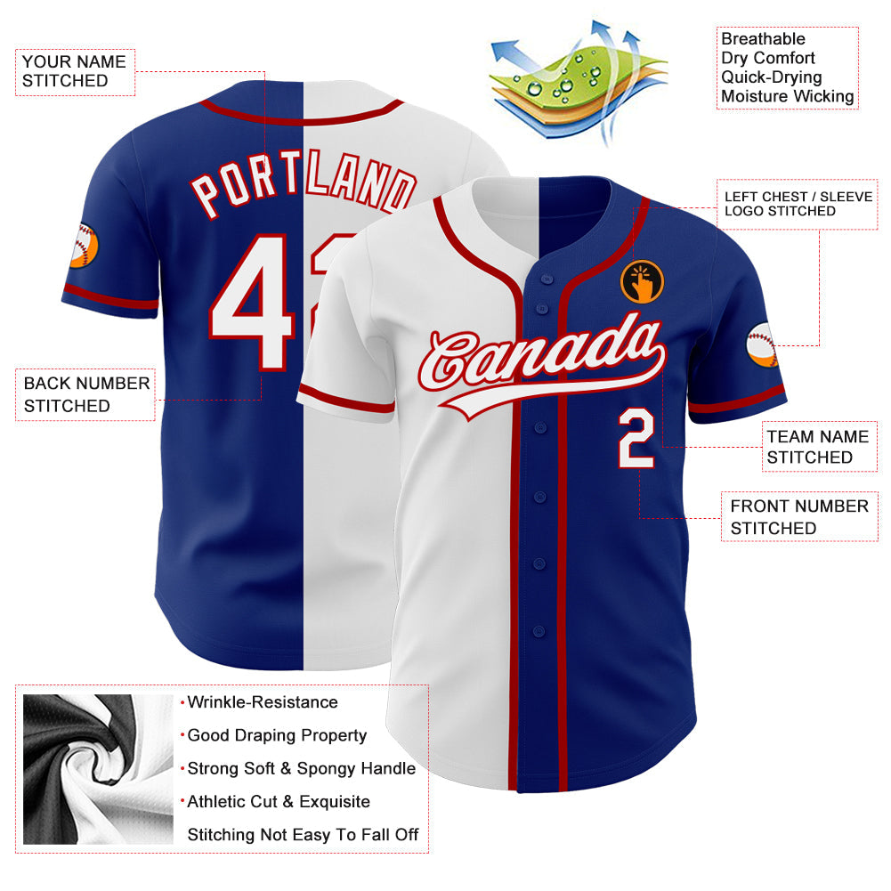 Custom Royal White-Red Authentic Split Fashion Baseball Jersey baseball jersey product view 3