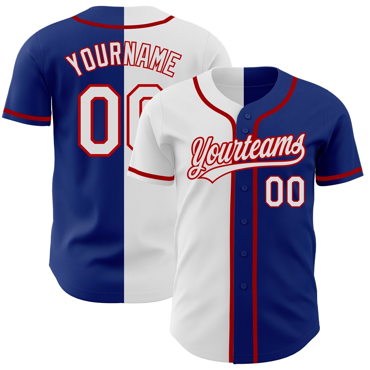 Custom Royal White-Red Authentic Split Fashion Baseball Jersey baseball jersey product view 1