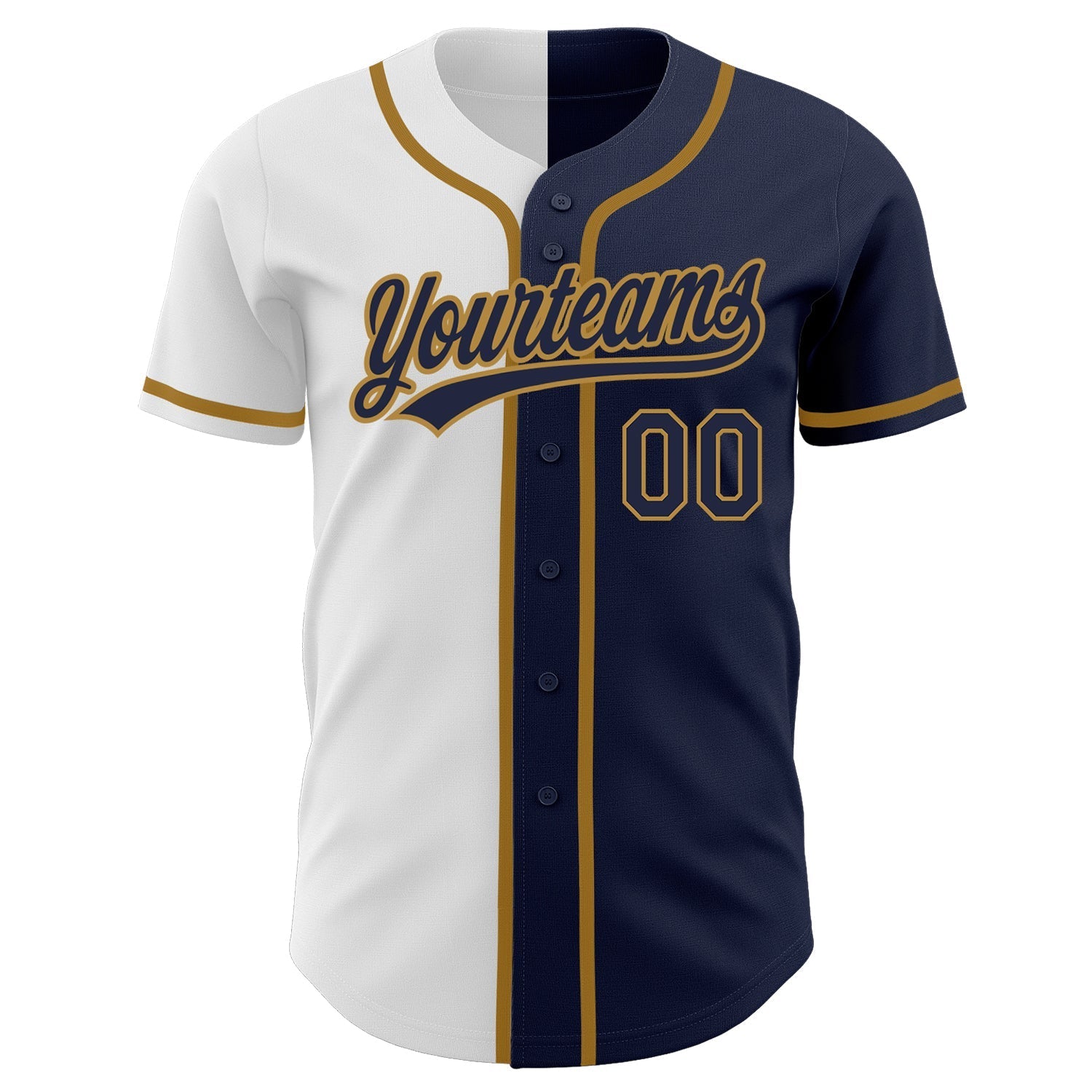 Custom Navy Navy White-Old Gold Authentic Split Fashion Baseball Jersey baseball jersey product view 2