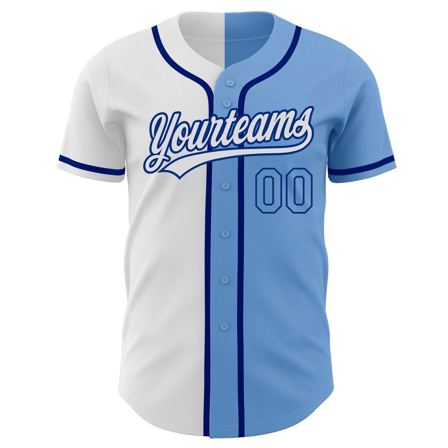 Custom Light Blue Light Blue White-Royal Authentic Split Fashion Baseball Jersey baseball jersey product view 2