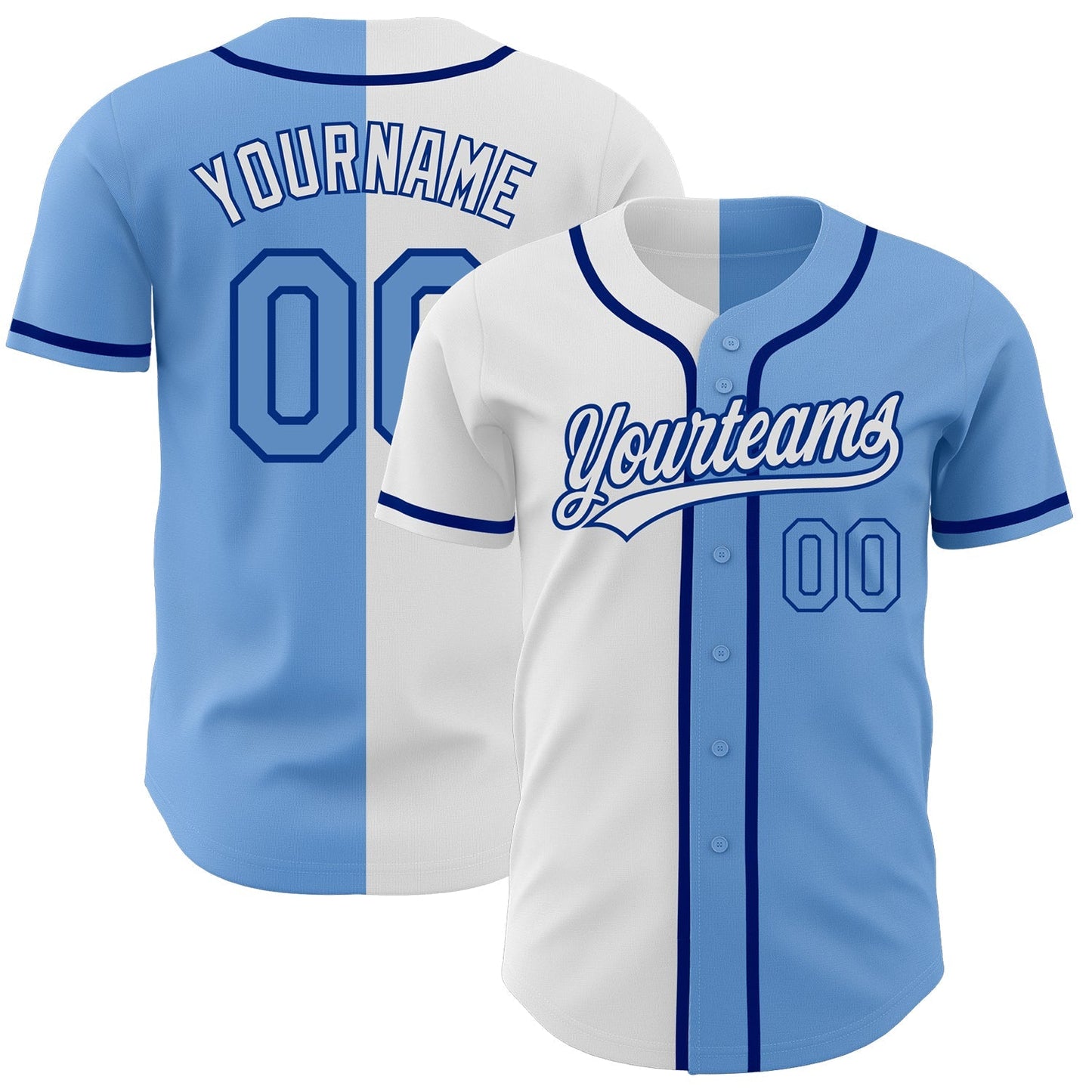 Custom Light Blue Light Blue White-Royal Authentic Split Fashion Baseball Jersey baseball jersey product view 1