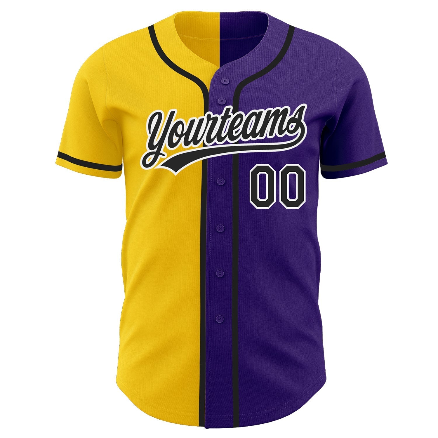 Custom Purple Black-Yellow Authentic Split Fashion Baseball Jersey baseball jersey product view 2