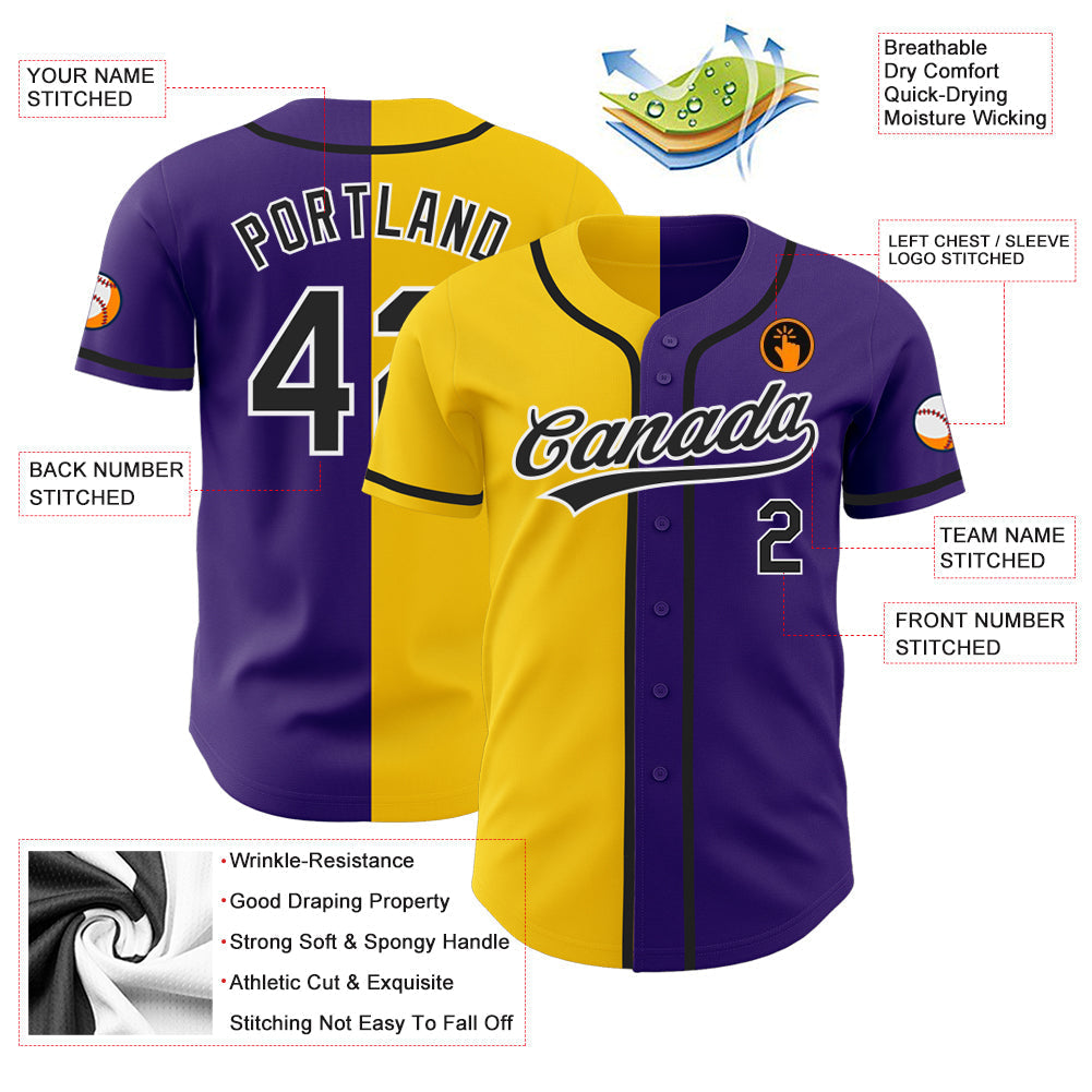 Custom Purple Black-Yellow Authentic Split Fashion Baseball Jersey baseball jersey product view 3