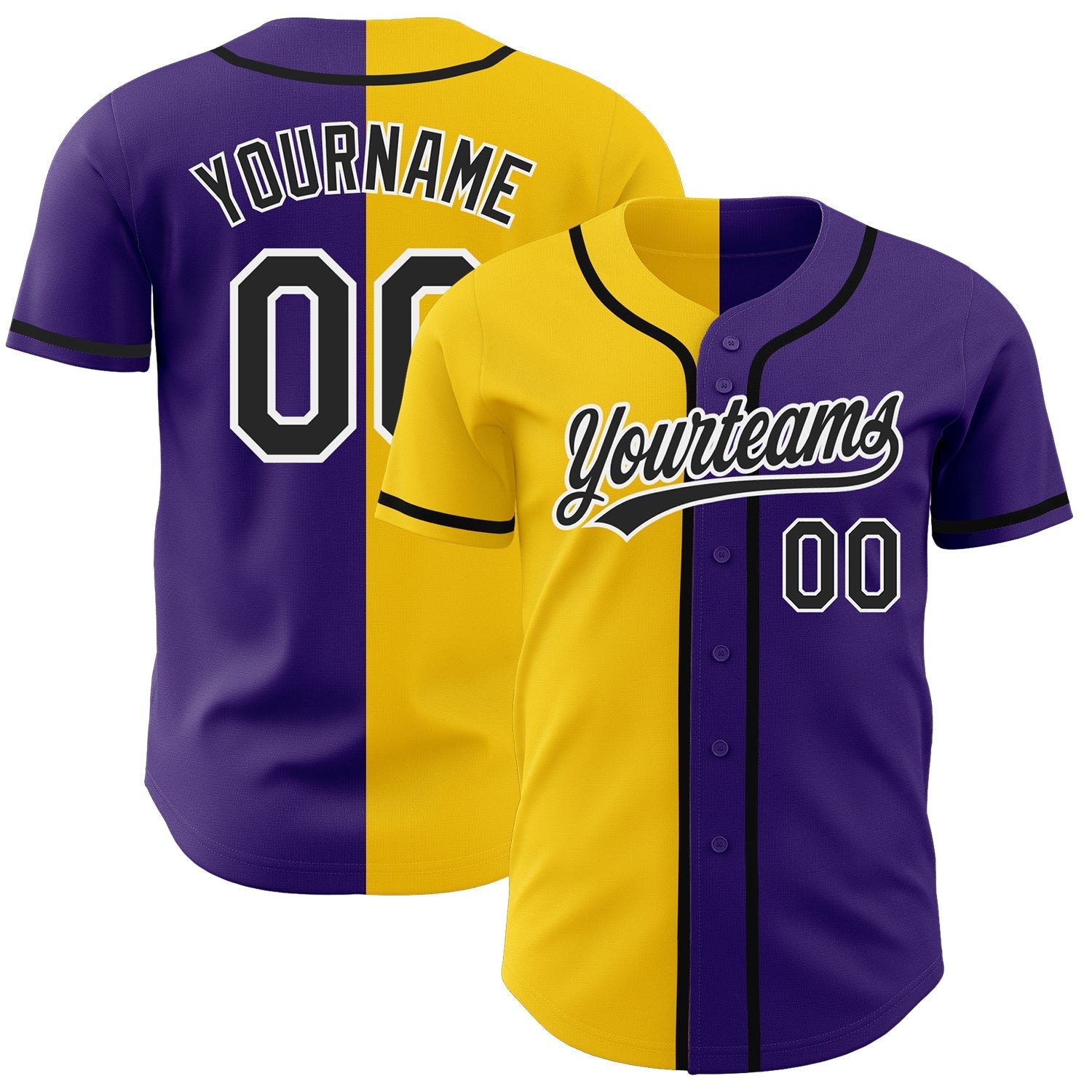 Custom Purple Black-Yellow Authentic Split Fashion Baseball Jersey baseball jersey product view 1