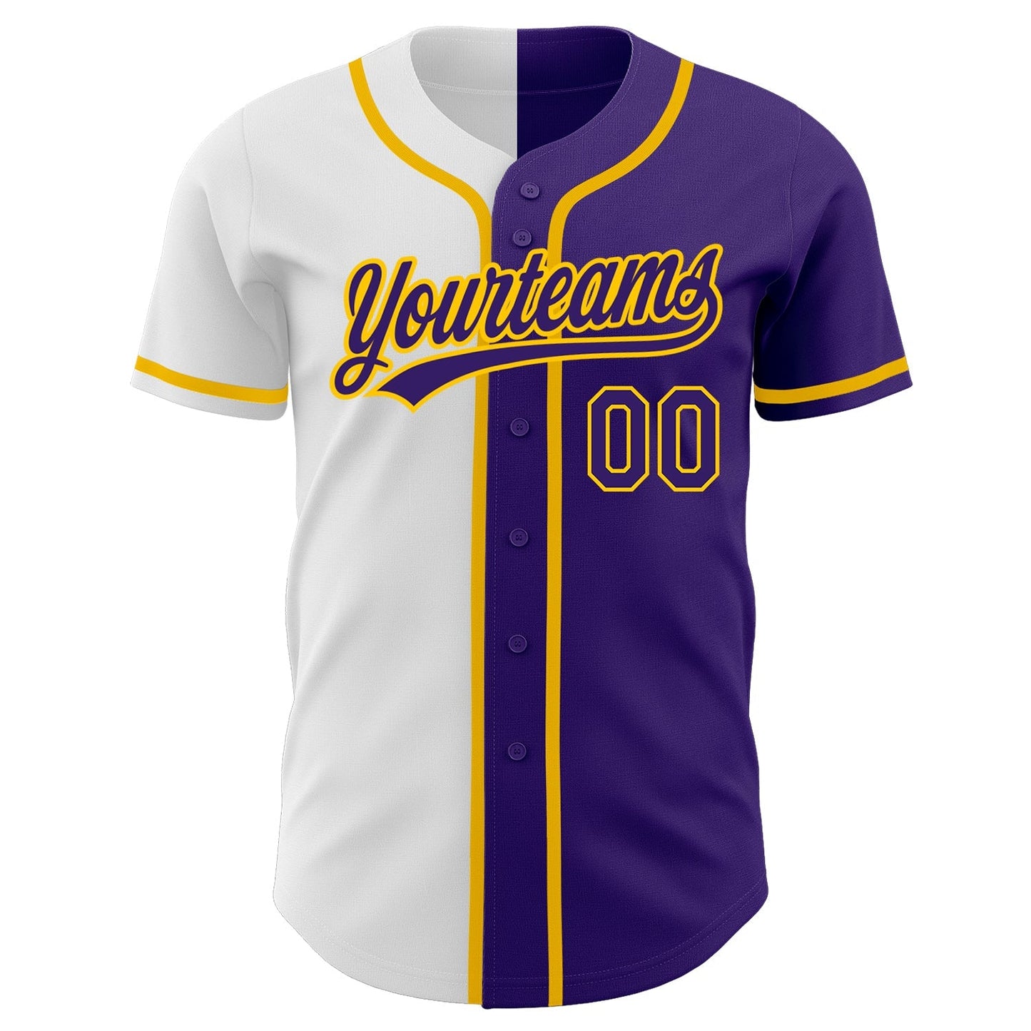 Custom Purple Purple White-Gold Authentic Split Fashion Baseball Jersey baseball jersey product view 2