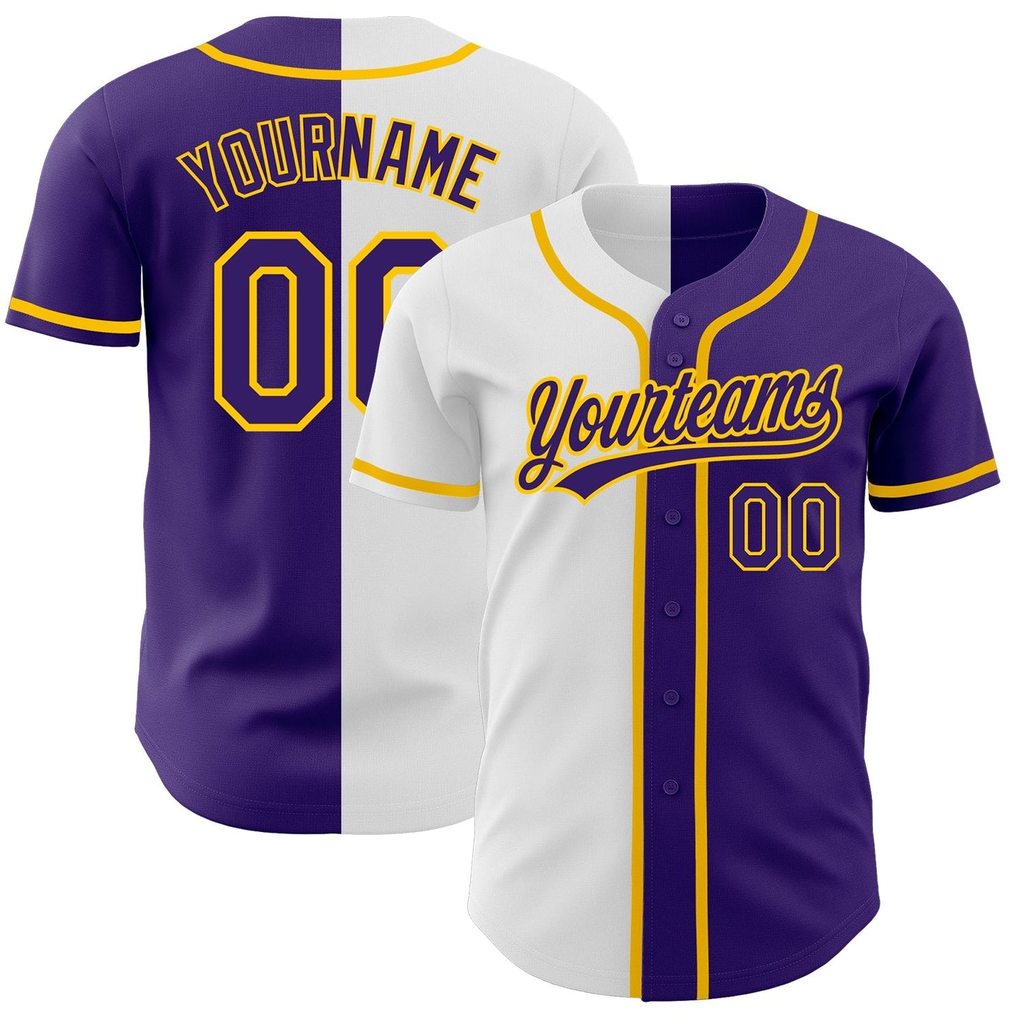 Custom Purple Purple White-Gold Authentic Split Fashion Baseball Jersey baseball jersey product view 1