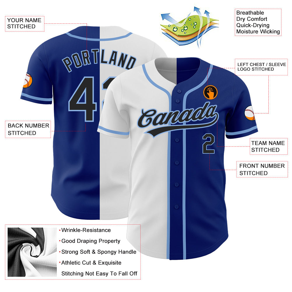 Custom Royal Black White-Light Blue Authentic Split Fashion Baseball Jersey baseball jersey product view 3