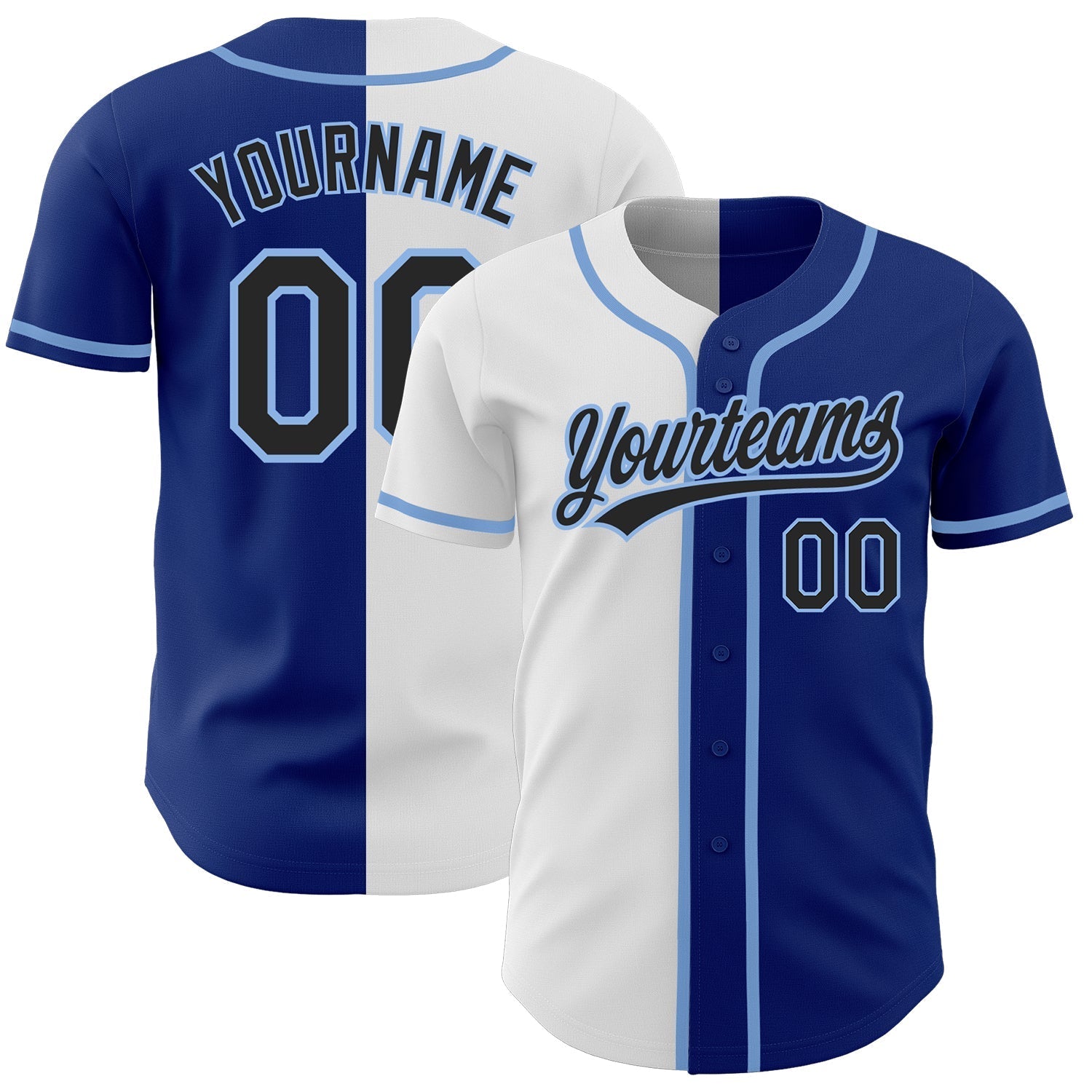 Custom Royal Black White-Light Blue Authentic Split Fashion Baseball Jersey baseball jersey product view 1