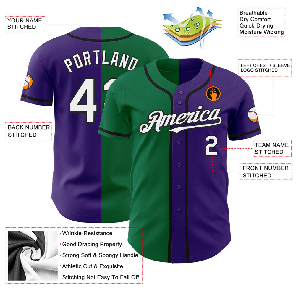 Custom Purple White Kelly Green-Black Authentic Split Fashion Baseball Jersey baseball jersey product view 3