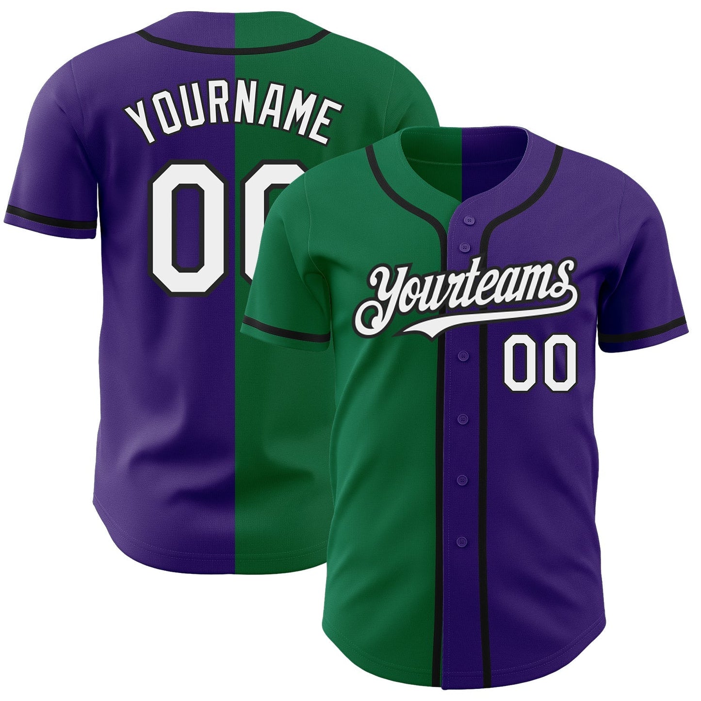 Custom Purple White Kelly Green-Black Authentic Split Fashion Baseball Jersey baseball jersey product view 1
