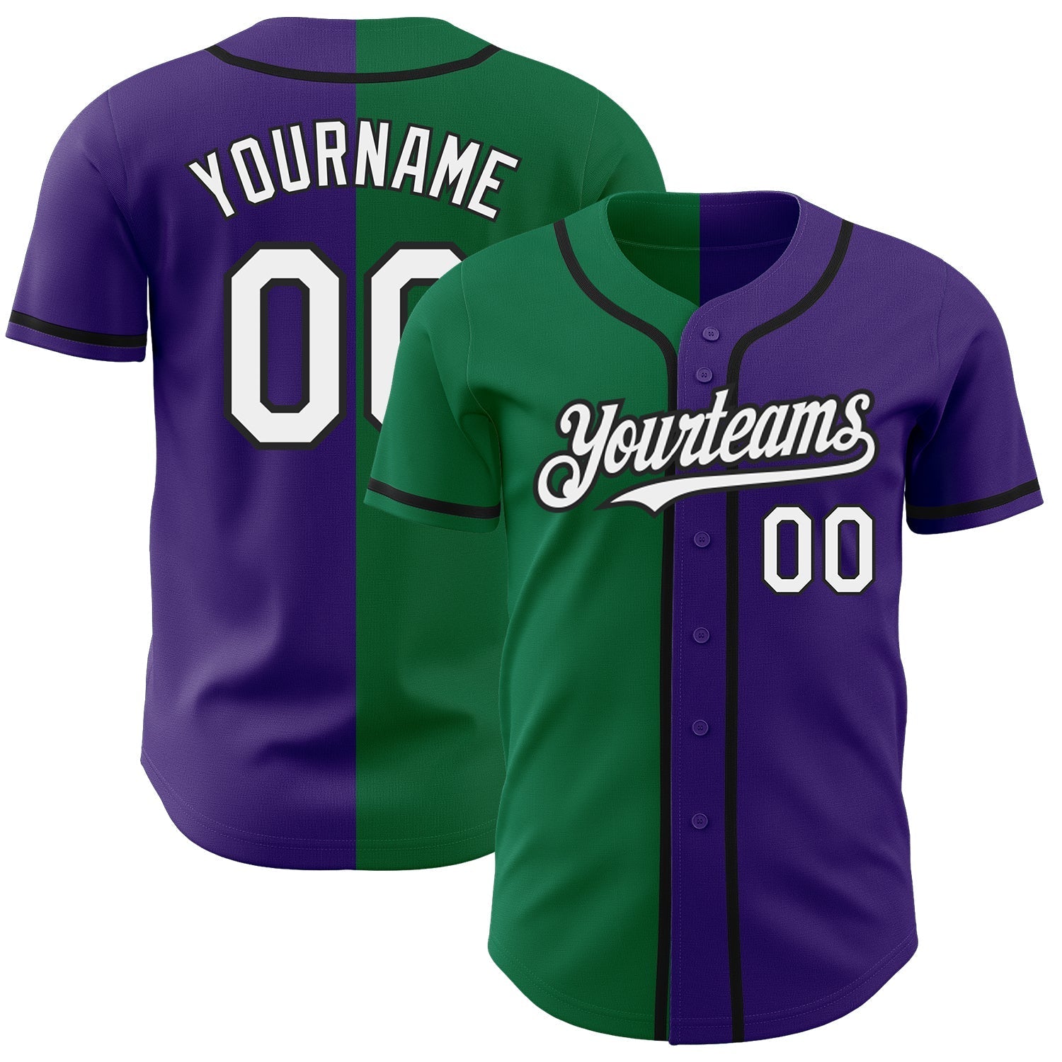 Custom Purple White Kelly Green-Black Authentic Split Fashion Baseball Jersey baseball jersey product view 1