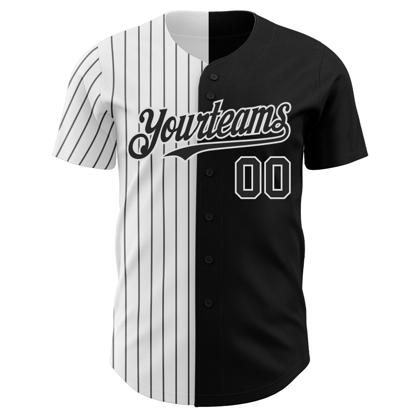 Custom Black White-Black Pinstripe Authentic Split Fashion Baseball Jersey baseball jersey product view 2