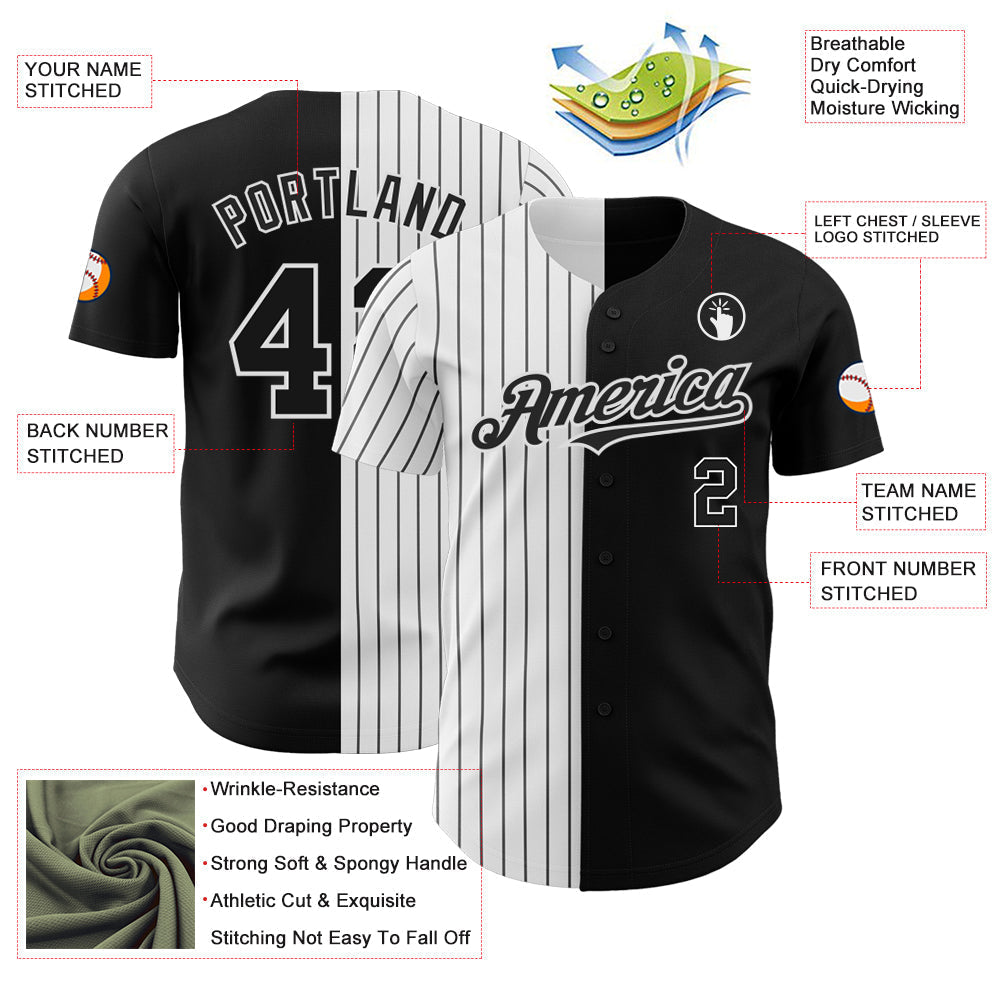 Custom Black White-Black Pinstripe Authentic Split Fashion Baseball Jersey baseball jersey product view 3
