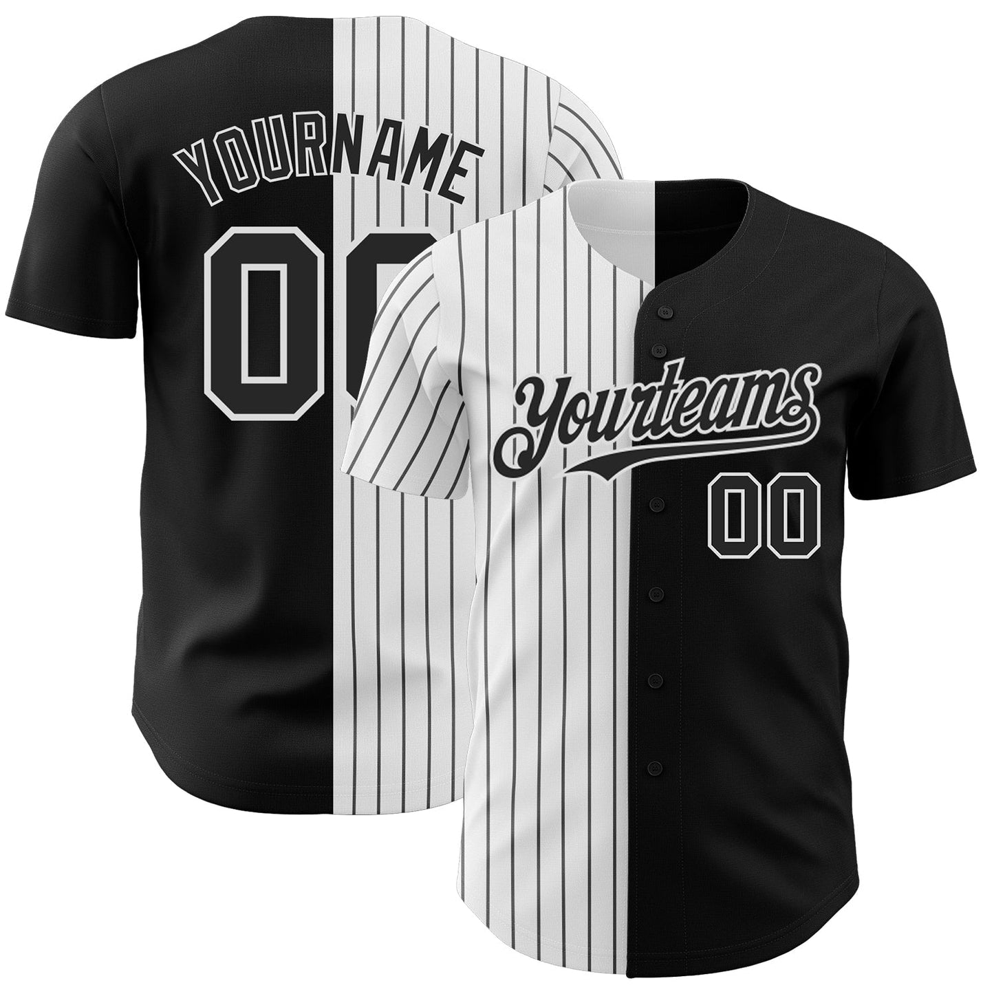 Custom Black White-Black Pinstripe Authentic Split Fashion Baseball Jersey baseball jersey product view 1