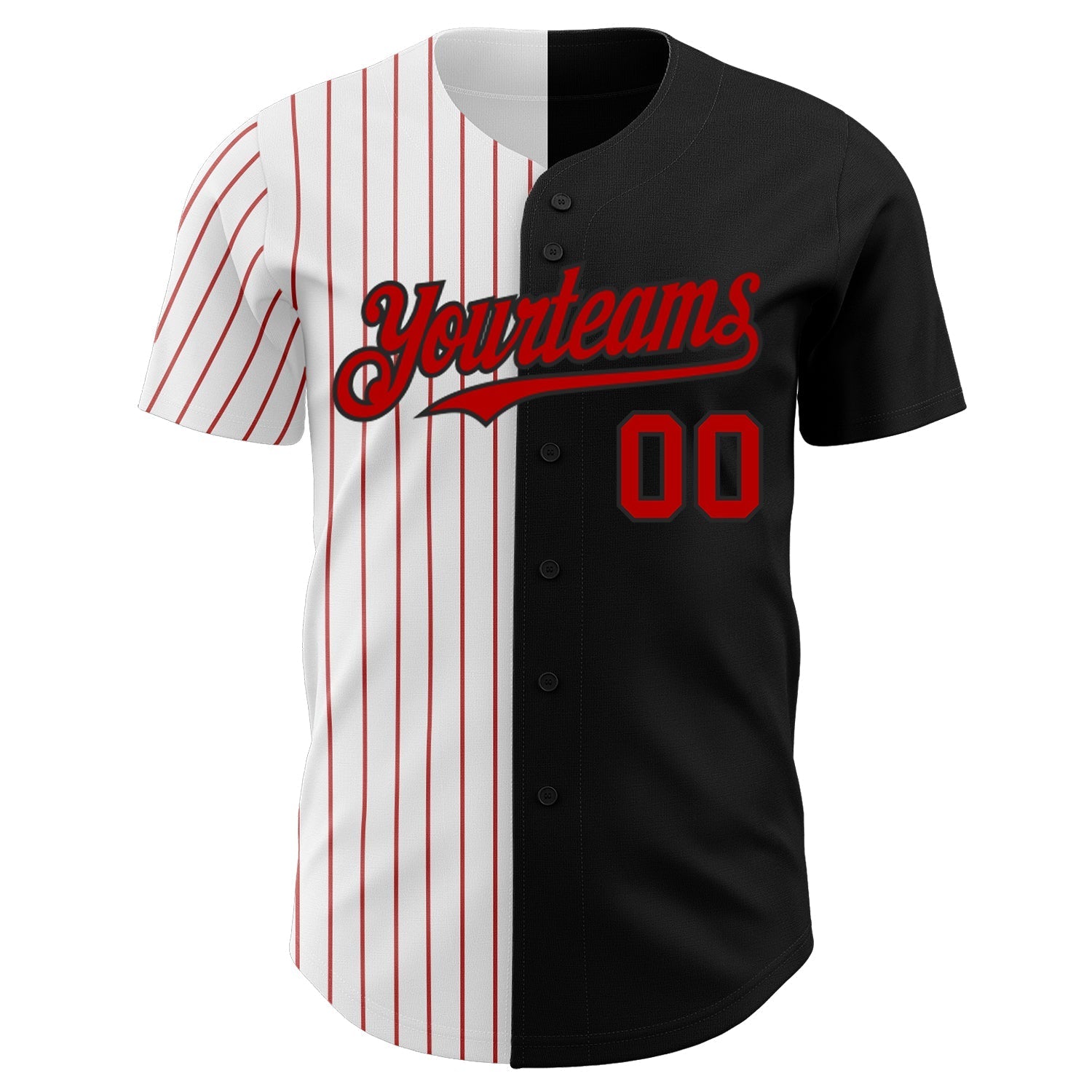 Custom Black White-Red Pinstripe Authentic Split Fashion Baseball Jersey baseball jersey product view 2