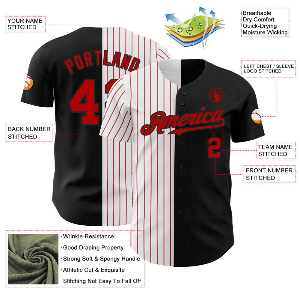 Custom Black White-Red Pinstripe Authentic Split Fashion Baseball Jersey baseball jersey product view 3
