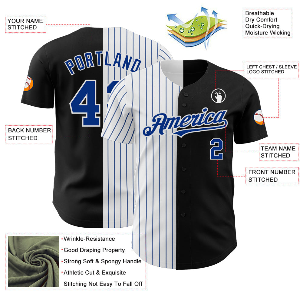 Custom Black White-Royal Pinstripe Authentic Split Fashion Baseball Jersey baseball jersey product view 3
