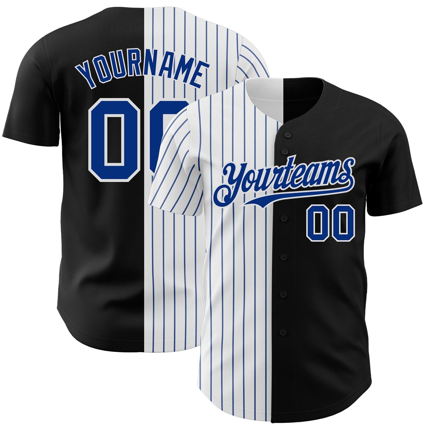 Custom Black White-Royal Pinstripe Authentic Split Fashion Baseball Jersey baseball jersey product view 1