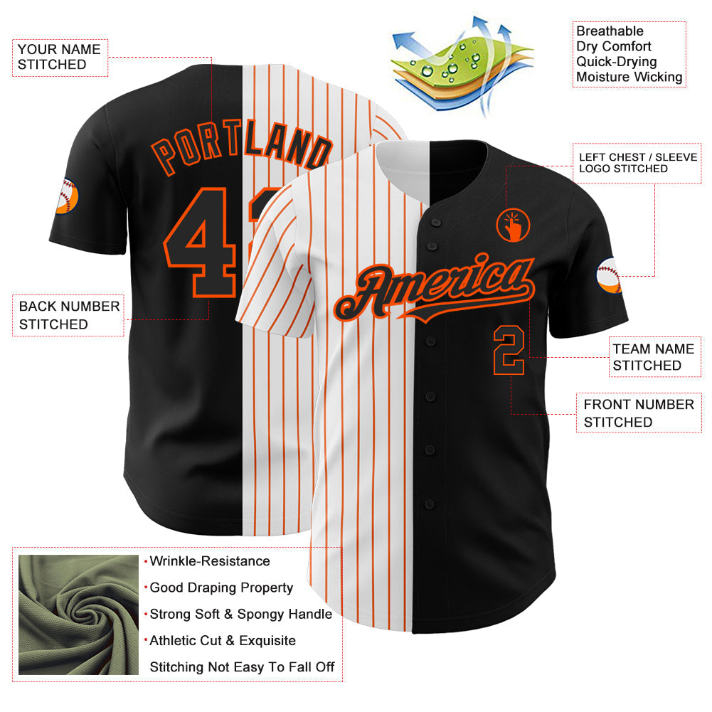 Custom Black White-Orange Pinstripe Authentic Split Fashion Baseball Jersey baseball jersey product view 3
