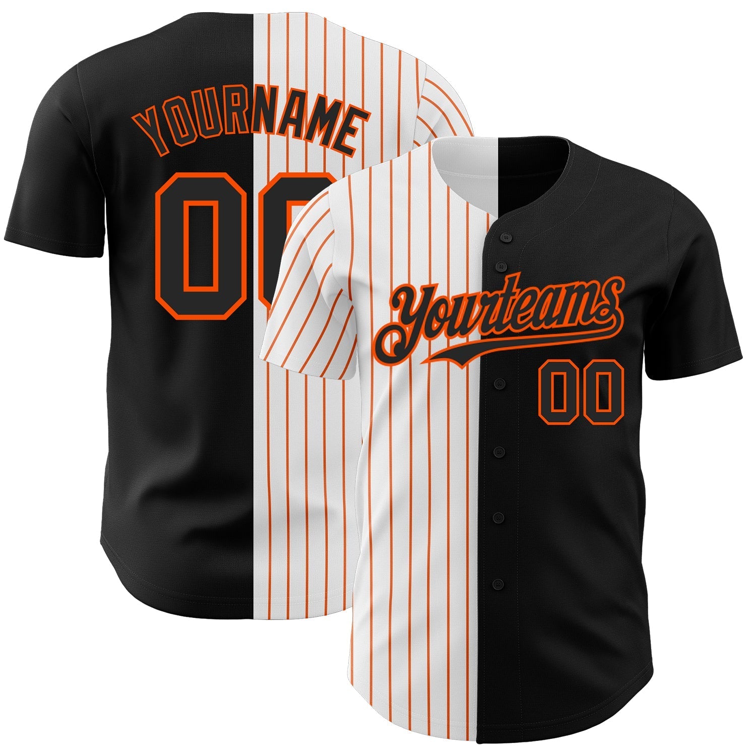 Custom Black White-Orange Pinstripe Authentic Split Fashion Baseball Jersey baseball jersey product view 1