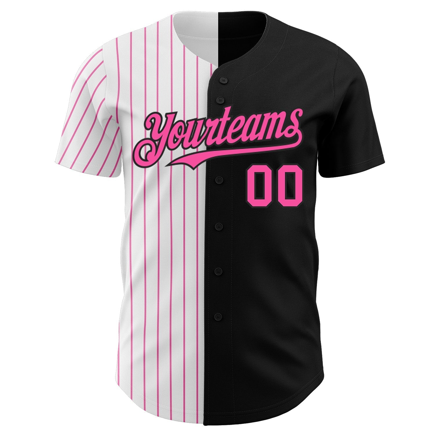 Custom Black White-Pink Pinstripe Authentic Split Fashion Baseball Jersey baseball jersey product view 2