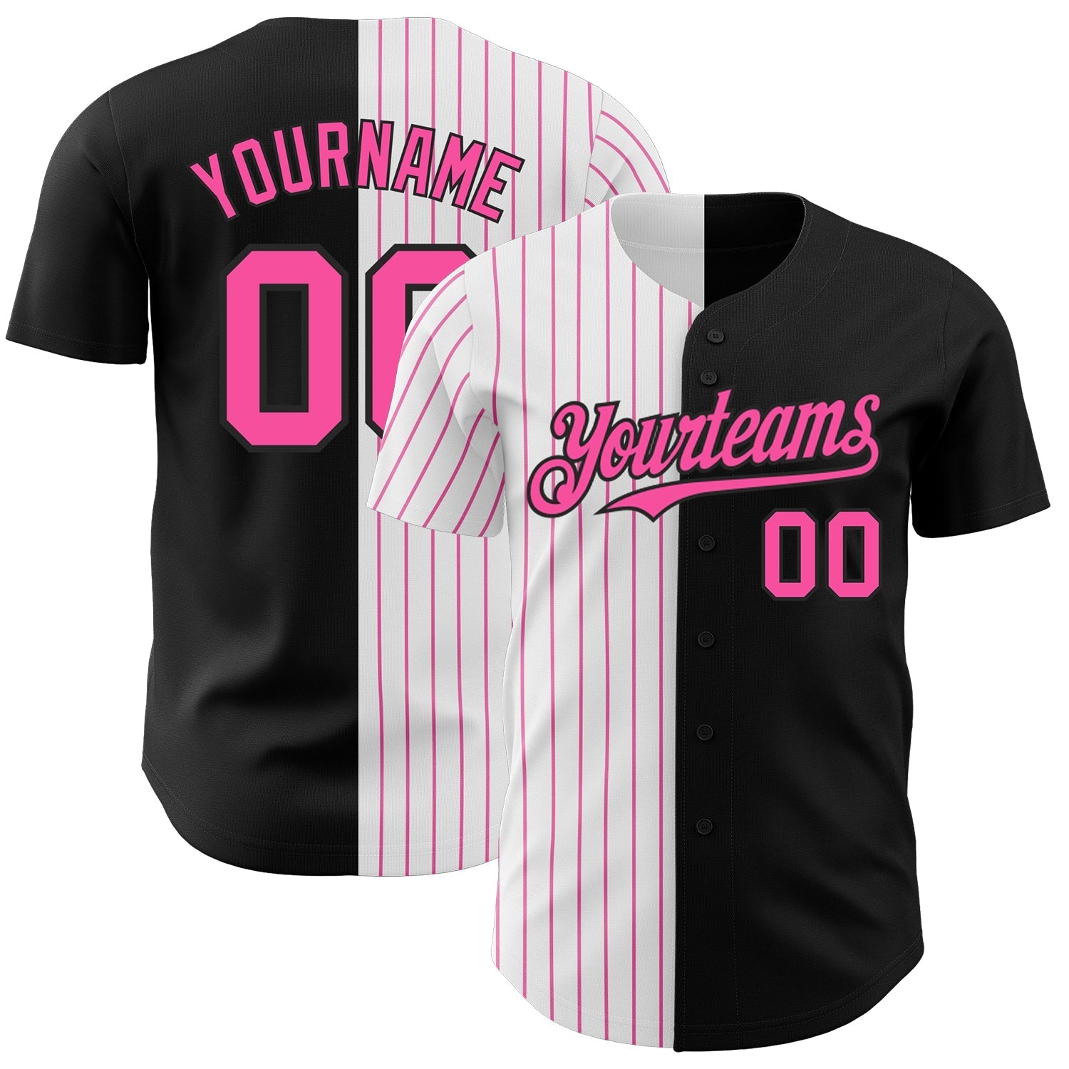 Custom Black White-Pink Pinstripe Authentic Split Fashion Baseball Jersey baseball jersey product view 1