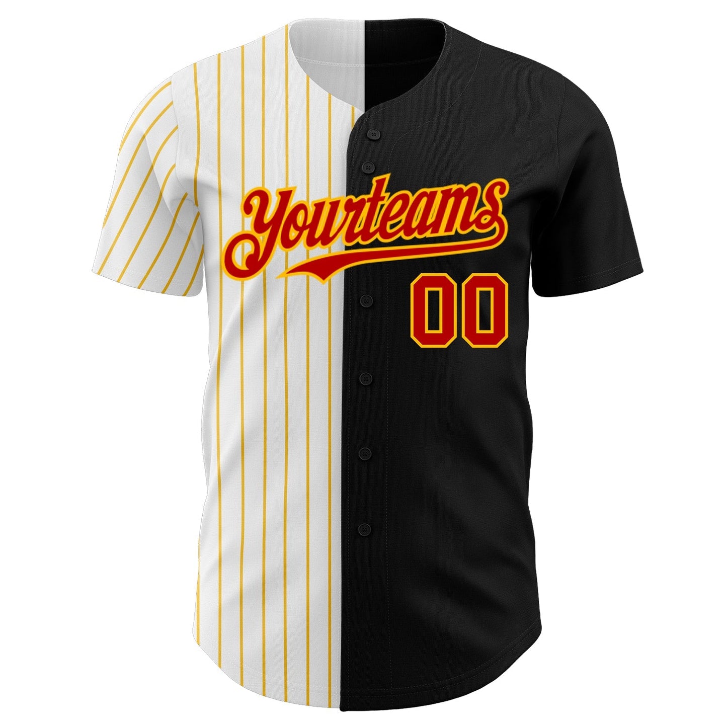 Custom Black Red-Gold Pinstripe Authentic Split Fashion Baseball Jersey baseball jersey product view 2