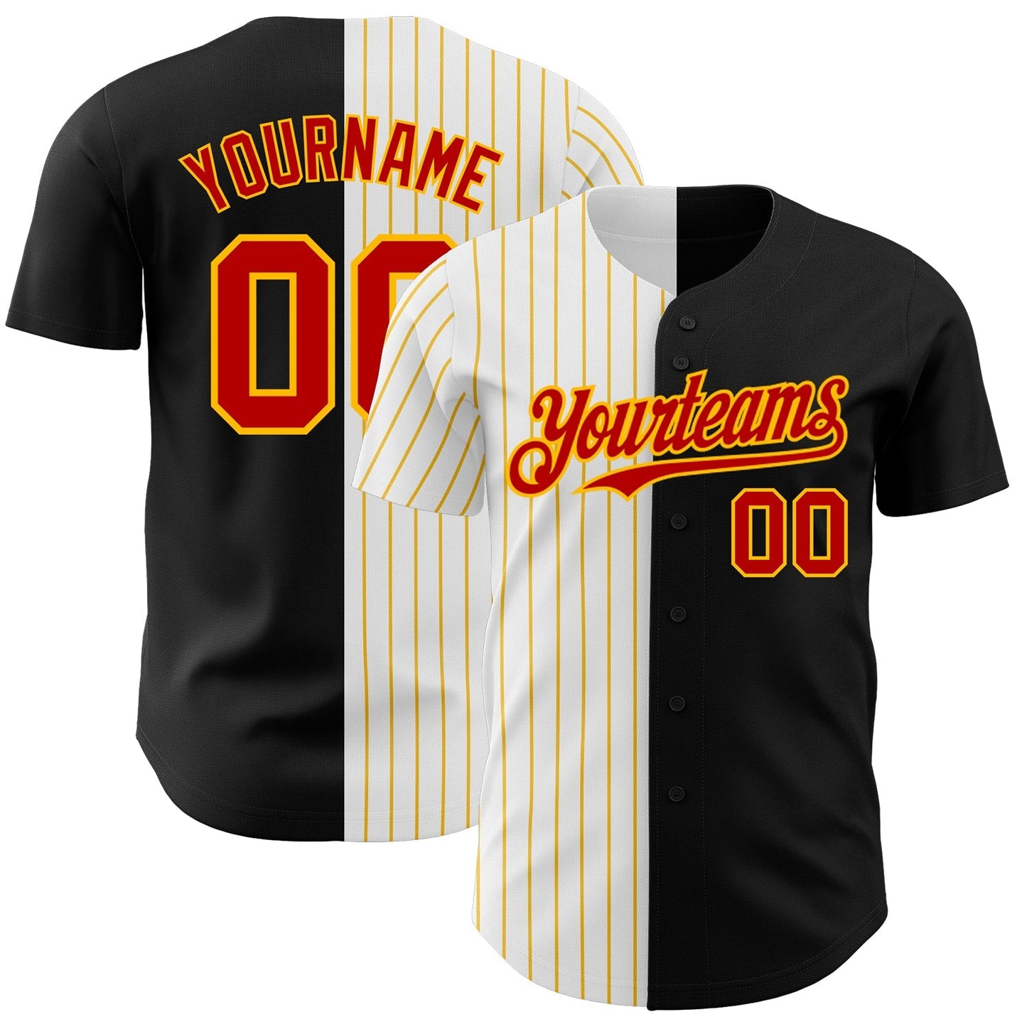 Custom Black Red-Gold Pinstripe Authentic Split Fashion Baseball Jersey baseball jersey product view 1