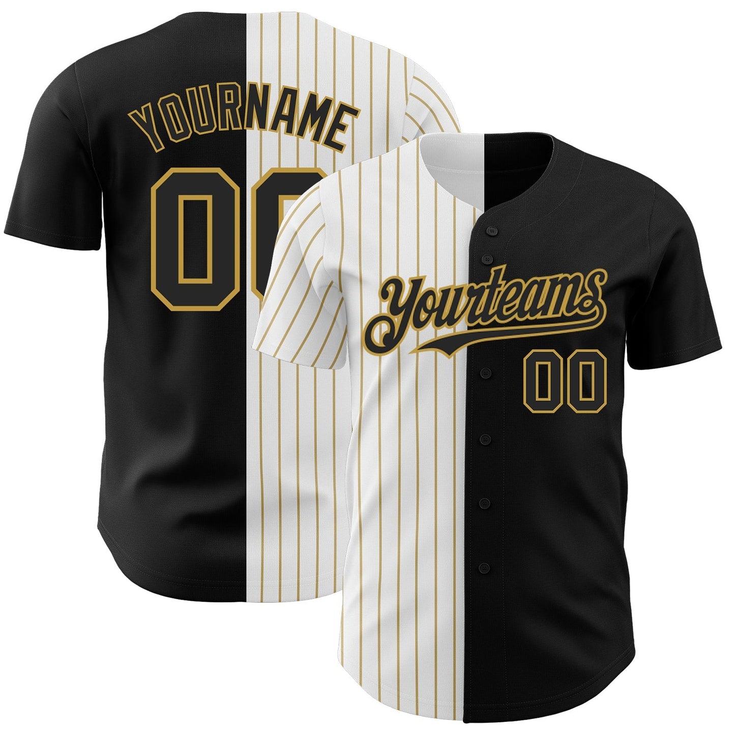 Custom Black White-Old Gold Pinstripe Authentic Split Fashion Baseball Jersey baseball jersey product view 1