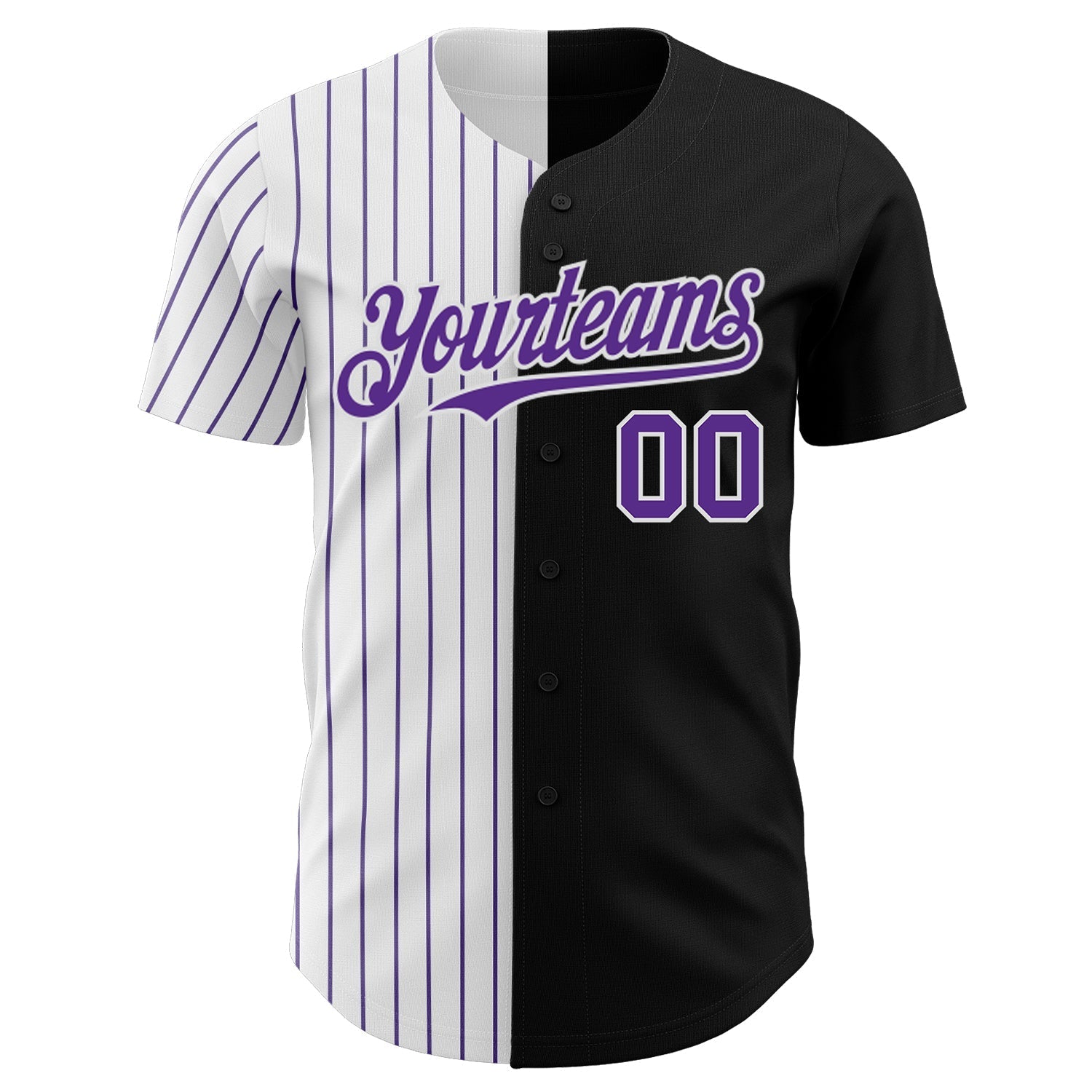 Custom Black White-Purple Pinstripe Authentic Split Fashion Baseball Jersey baseball jersey product view 2