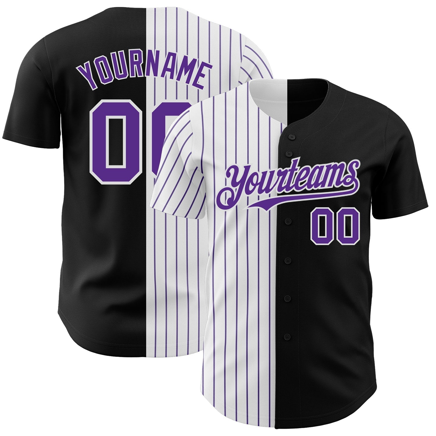 Custom Black White-Purple Pinstripe Authentic Split Fashion Baseball Jersey baseball jersey product view 1