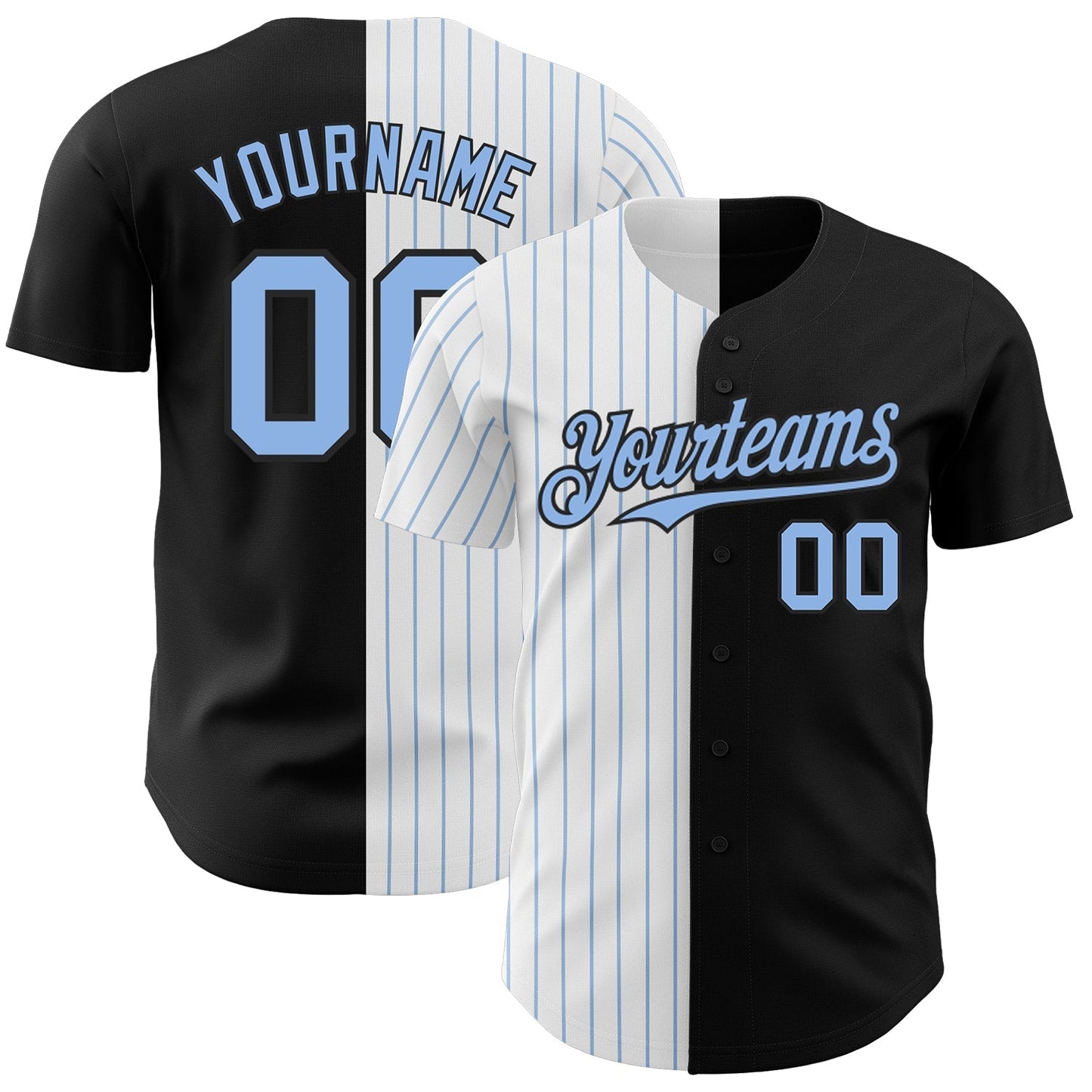 Custom Black White-Light Blue Pinstripe Authentic Split Fashion Baseball Jersey baseball jersey product view 1