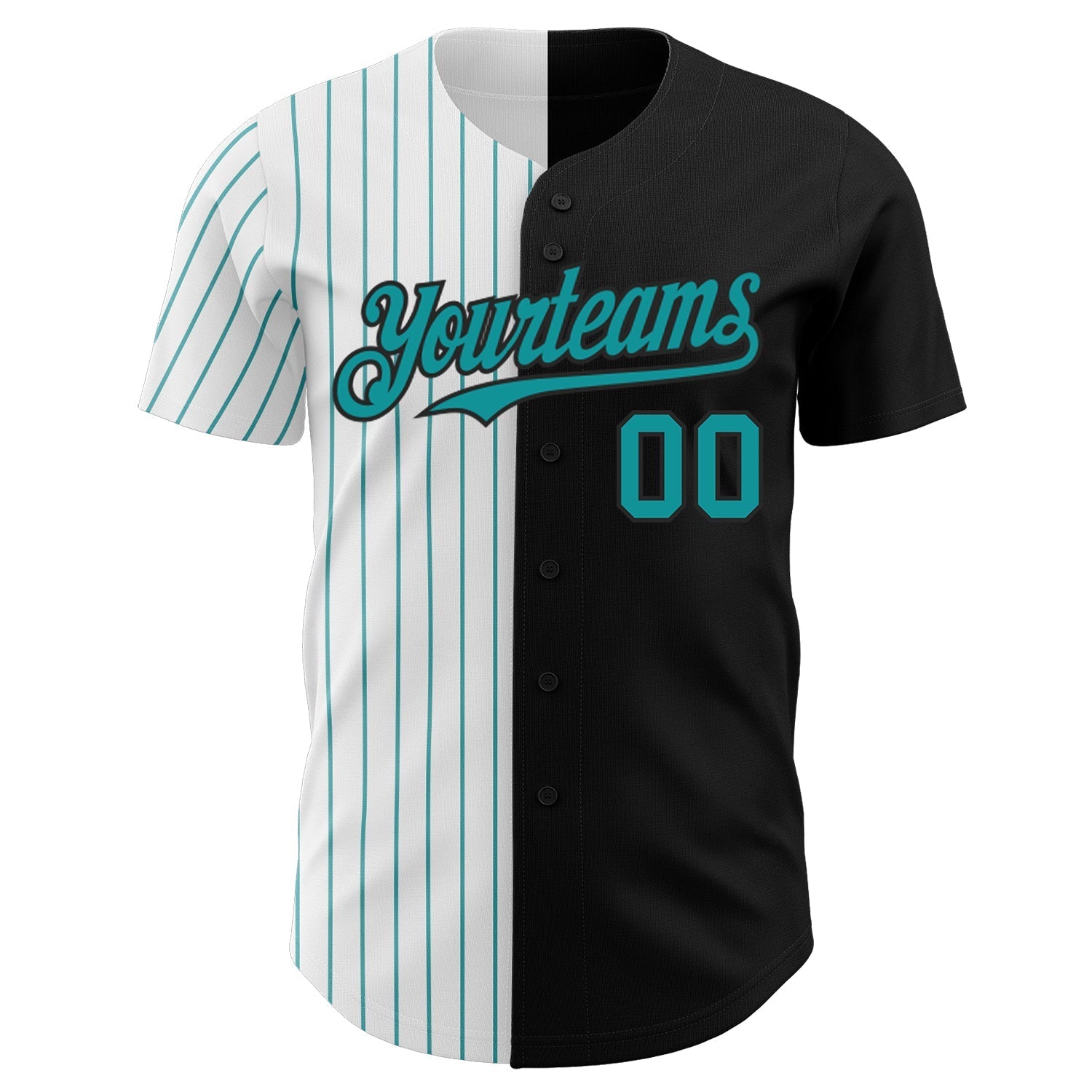 Custom Black White-Teal Pinstripe Authentic Split Fashion Baseball Jersey baseball jersey product view 2