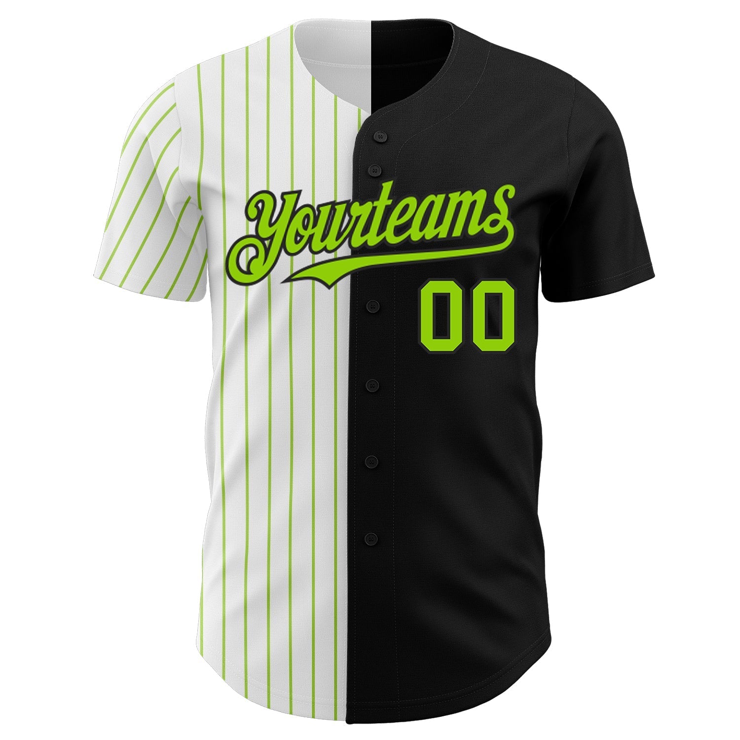 Custom Black White-Neon Green Pinstripe Authentic Split Fashion Baseball Jersey baseball jersey product view 2